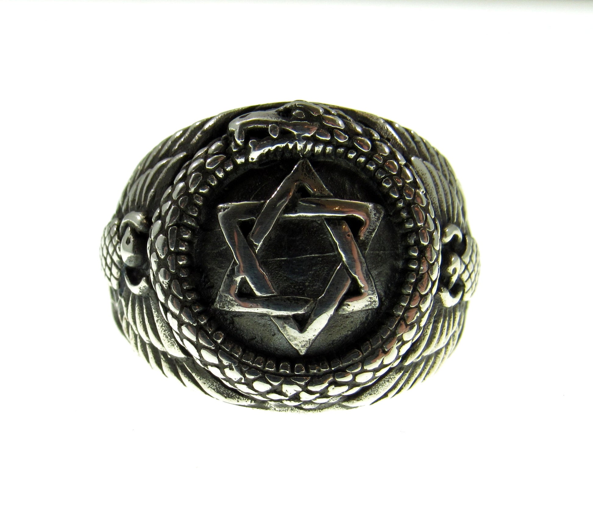 Solid 925 Sterling Silver Men's Jewish Star of David Ring, Handcrafted Signet Ring Pendant on Nylon Cord, Sizes 10-14