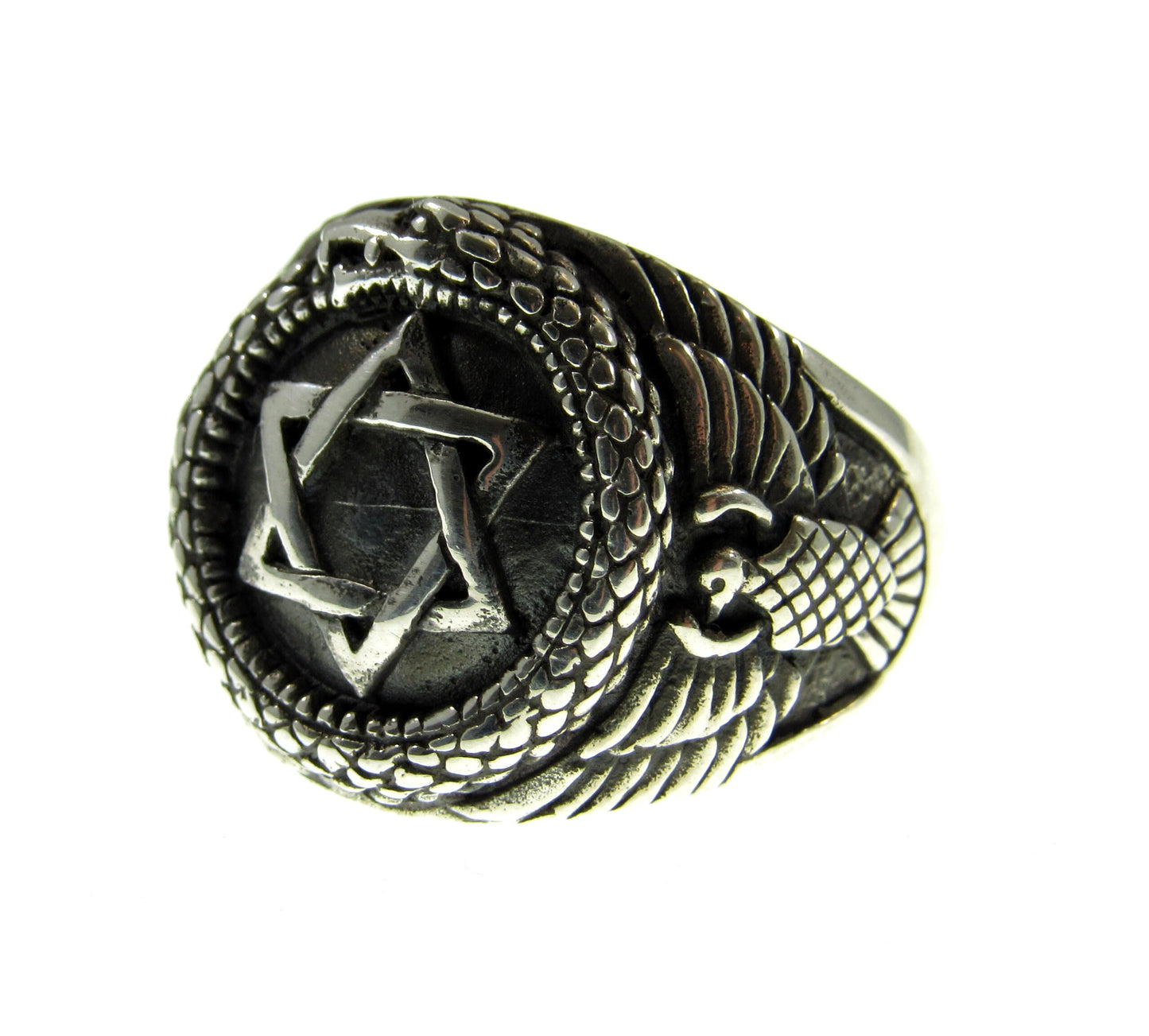 Solid 925 Sterling Silver Men's Jewish Star of David Ring, Handcrafted Signet Ring Pendant on Nylon Cord, Sizes 10-14
