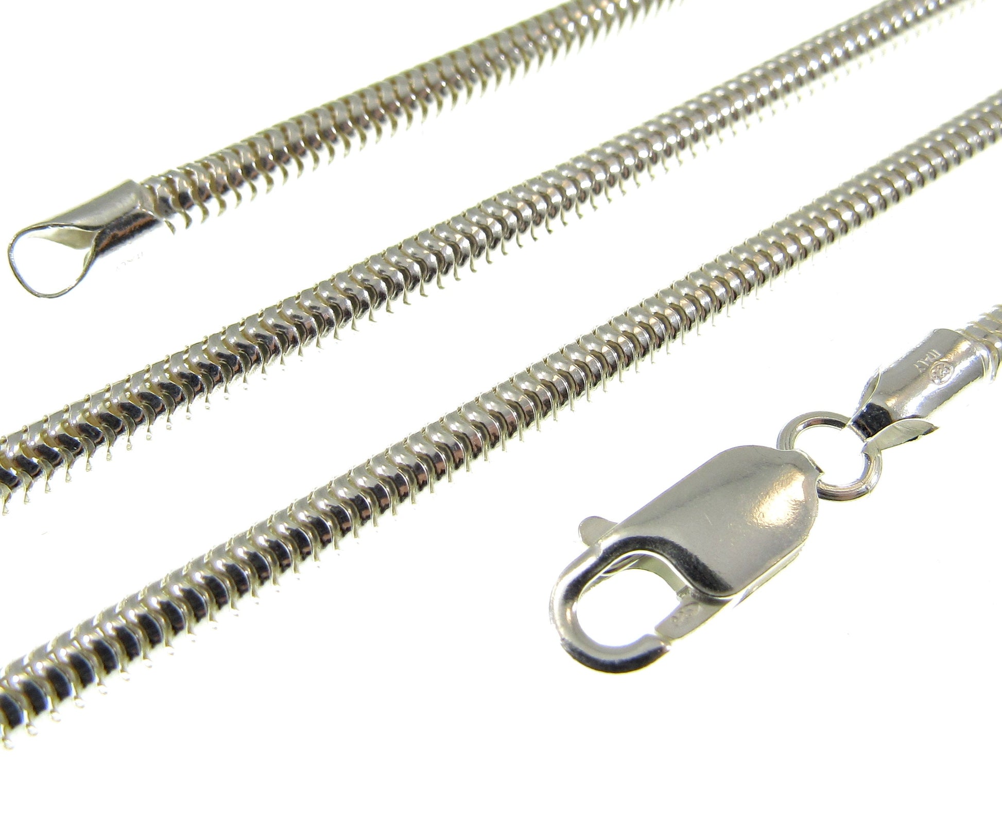 3MM Solid 925 Sterling Silver Italian Round Snake Chain, Unisex Necklace, Made in Italy, 16" - 30" Inches, for Men or Women
