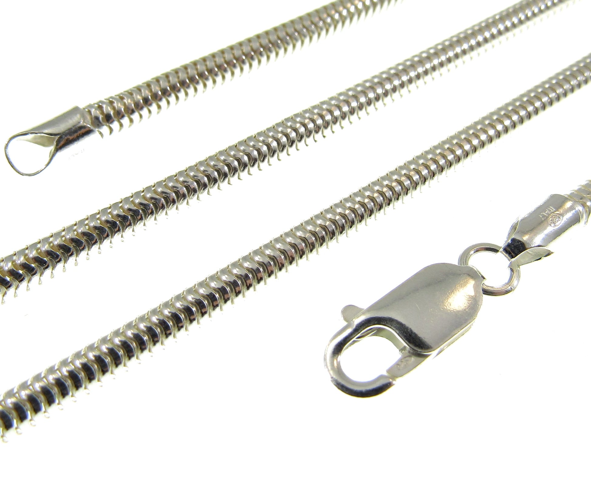 3MM Solid 925 Sterling Silver Italian Round Snake Chain, Unisex Necklace, Made in Italy, 16" - 30" Inches, for Men or Women