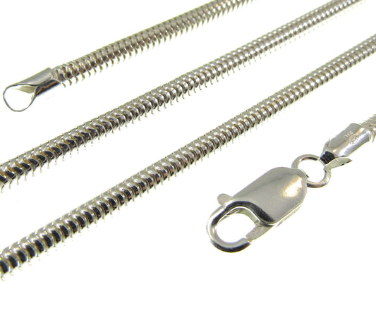 3MM Solid 925 Sterling Silver Italian Round Snake Chain, Unisex Necklace, Made in Italy, 16" - 30" Inches, for Men or Women