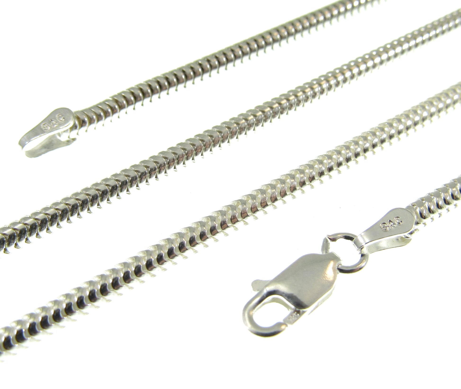 2.5MM Solid 925 Sterling Silver Italian Round Snake Chain, Unisex Bracelet or Necklace, Made in Italy, 16" - 30" Inches, for Men or Women