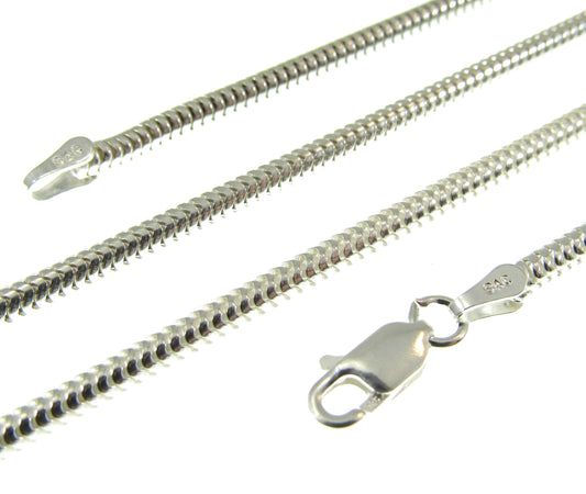 2.5MM Solid 925 Sterling Silver Italian Round Snake Chain, Unisex Bracelet or Necklace, Made in Italy, 16" - 30" Inches, for Men or Women