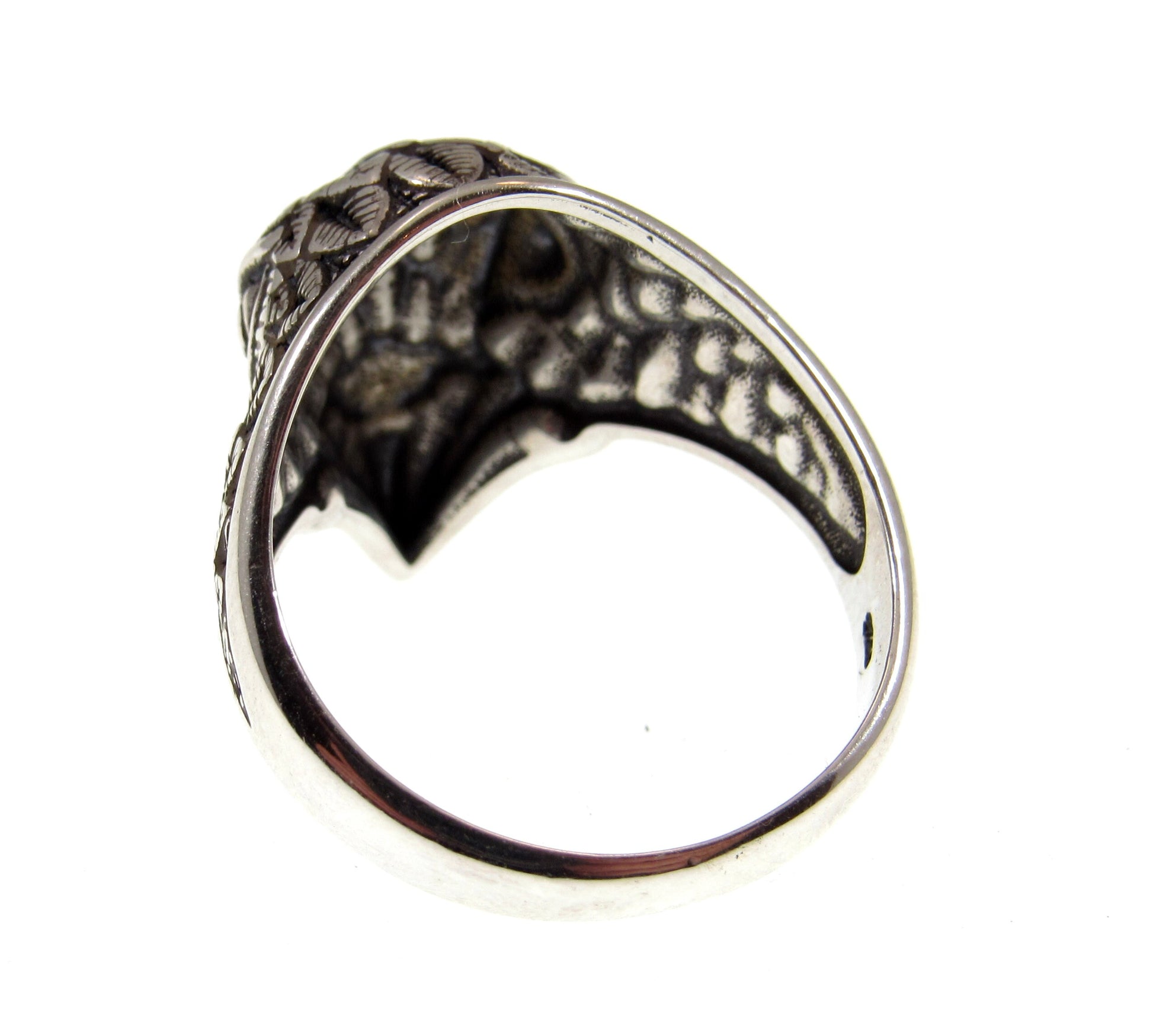 Solid 925 Sterling Silver Men's & Women's Heraldic Eagle Head Ring, Handcrafted Signet Ring Pendant on Nylon Cord, Sizes 6-13