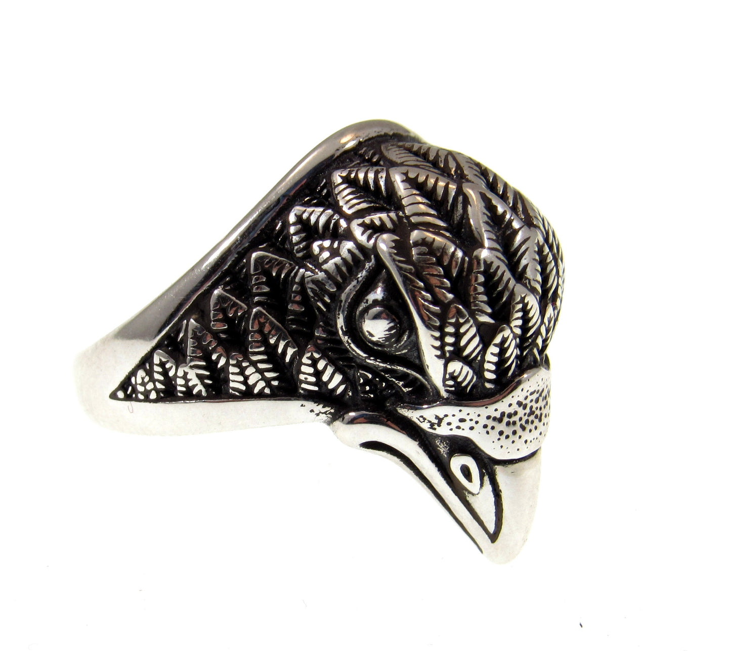 Solid 925 Sterling Silver Men's & Women's Heraldic Eagle Head Ring, Handcrafted Signet Ring Pendant on Nylon Cord, Sizes 6-13
