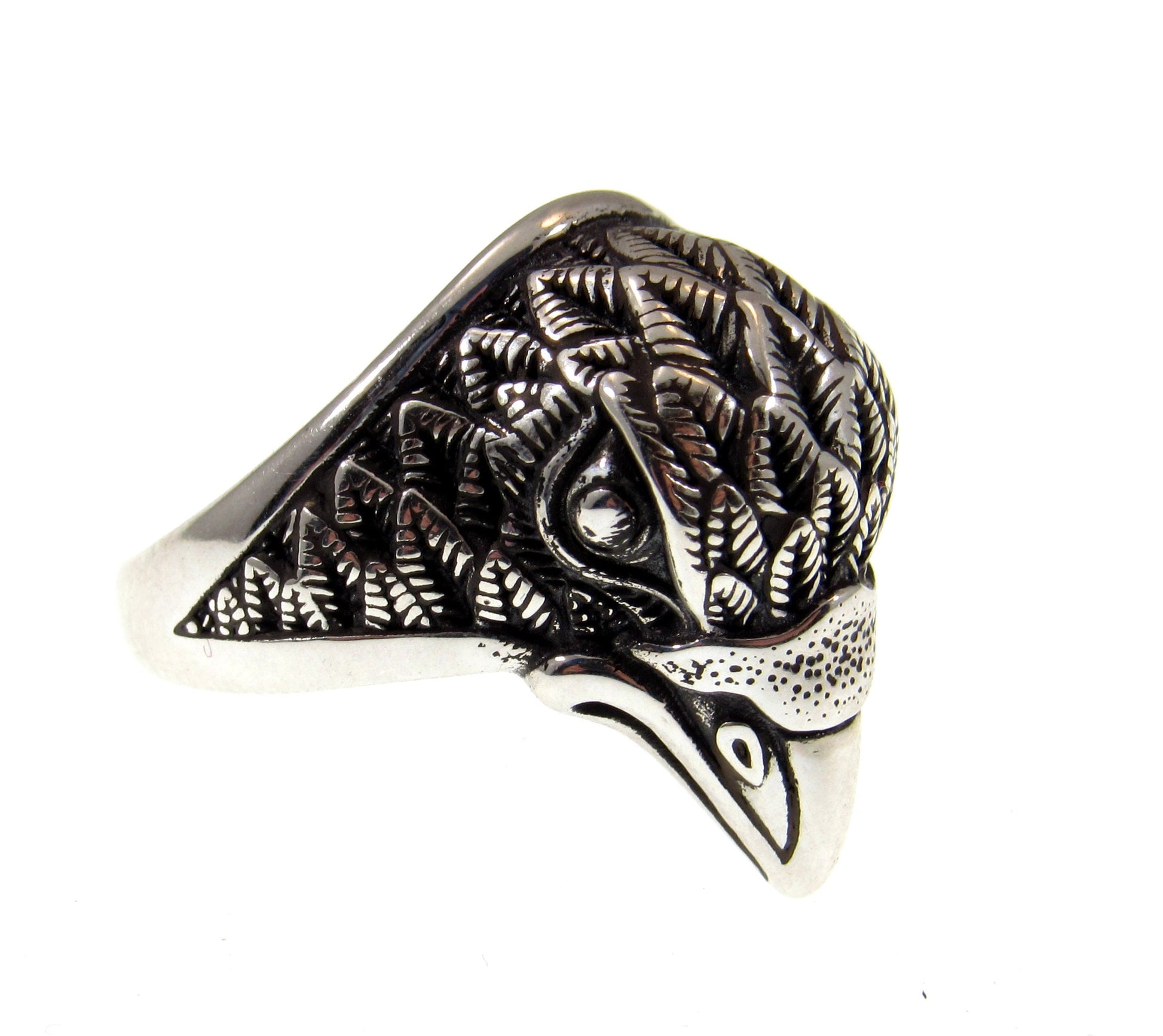 Solid 925 Sterling Silver Men's & Women's Heraldic Eagle Head Ring, Handcrafted Signet Ring Pendant on Nylon Cord, Sizes 6-13