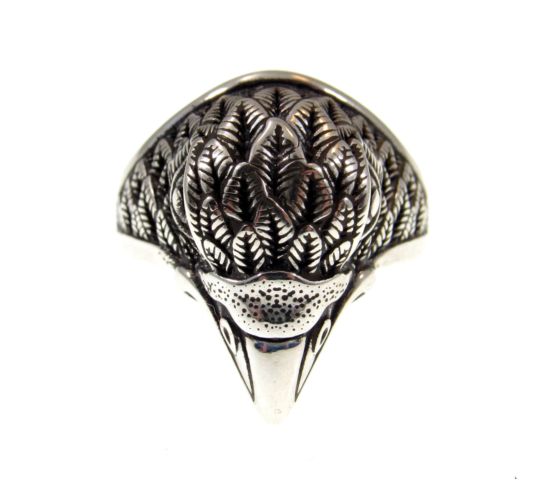 Solid 925 Sterling Silver Men's & Women's Heraldic Eagle Head Ring, Handcrafted Signet Ring Pendant on Nylon Cord, Sizes 6-13
