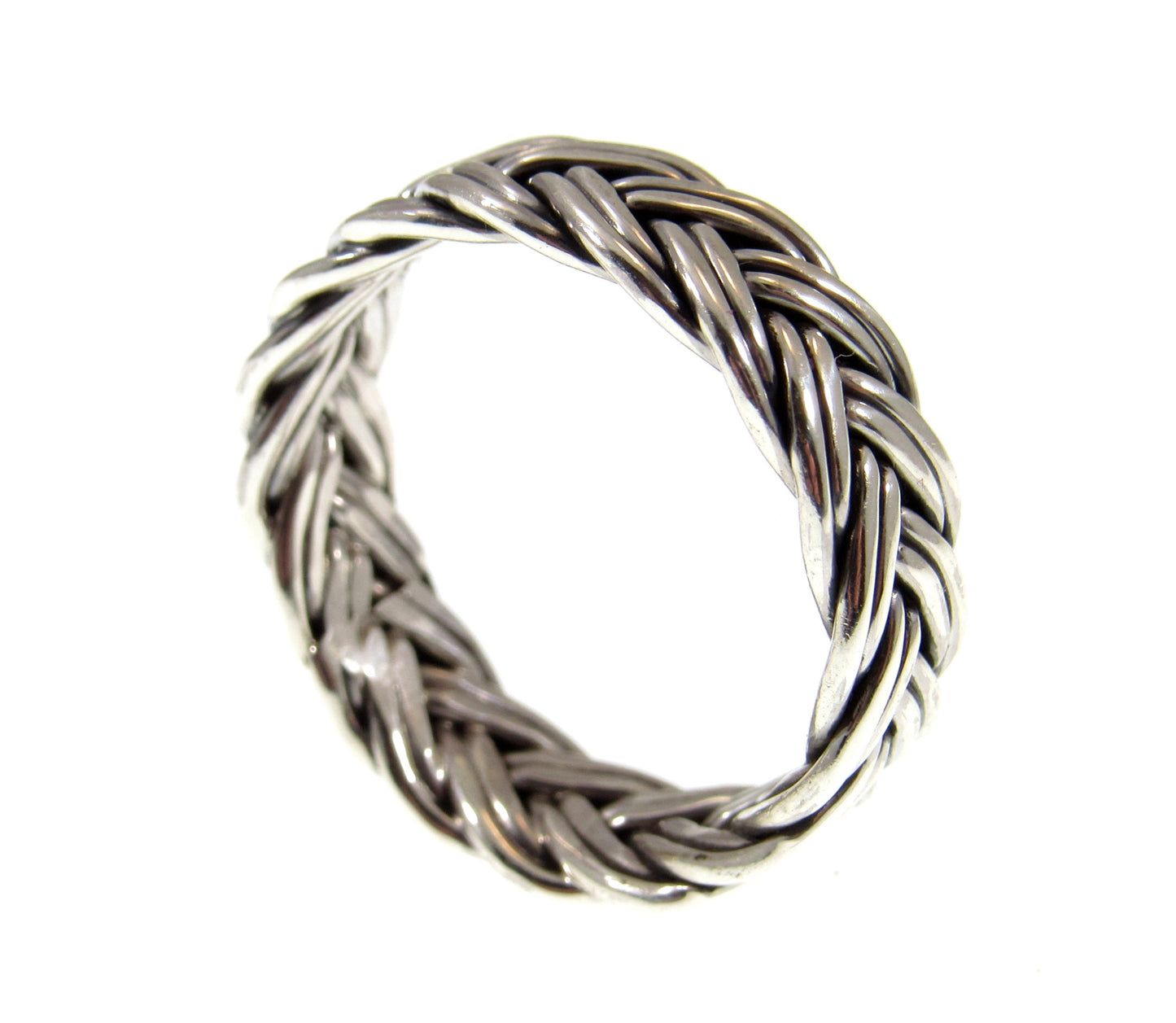 Solid 925 Sterling Silver Men's & Women's Double Braided Band Ring, Handcrafted Ring Pendant on Nylon Cord, Sizes 6-12