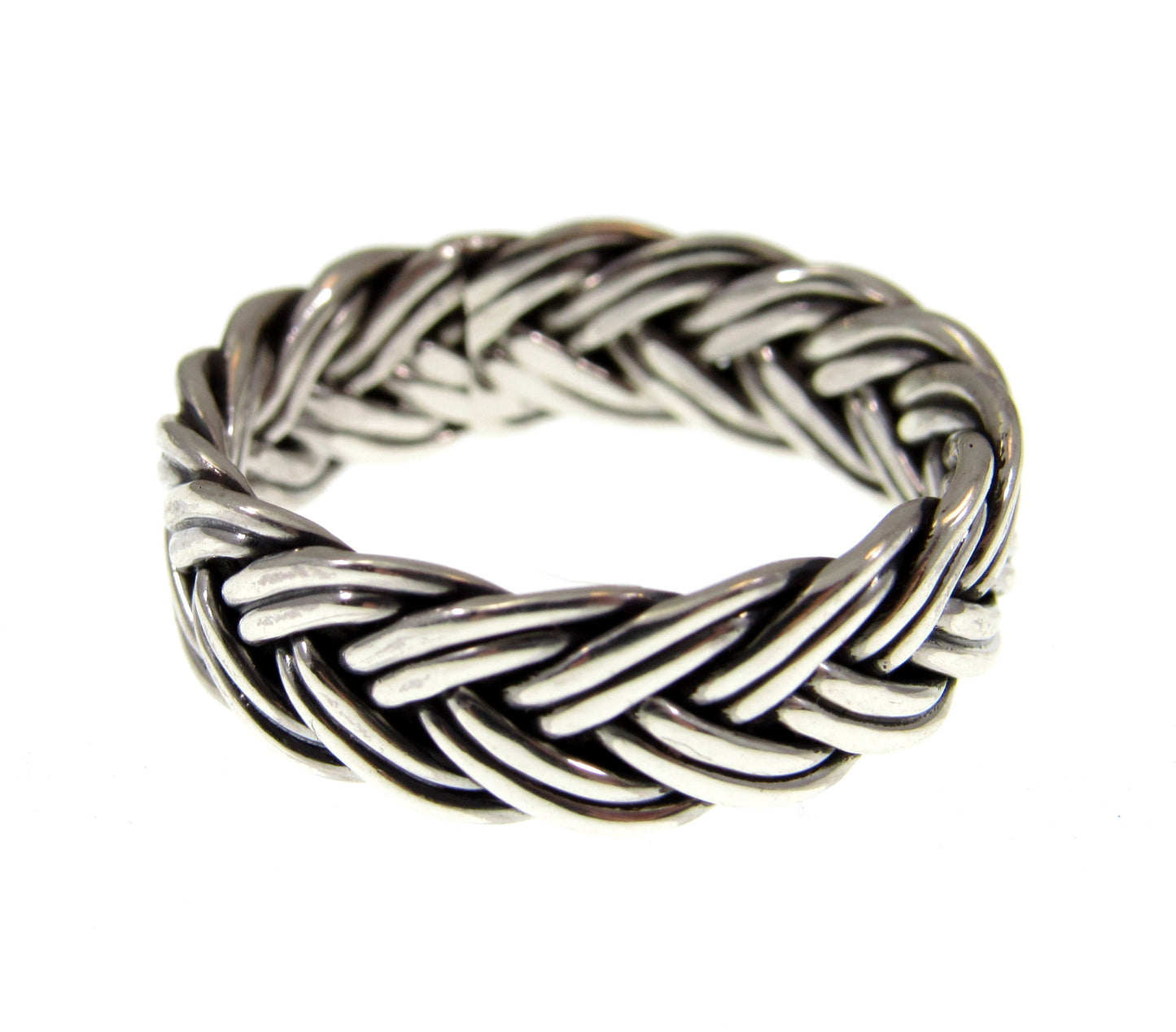 Solid 925 Sterling Silver Men's & Women's Double Braided Band Ring, Handcrafted Ring Pendant on Nylon Cord, Sizes 6-12