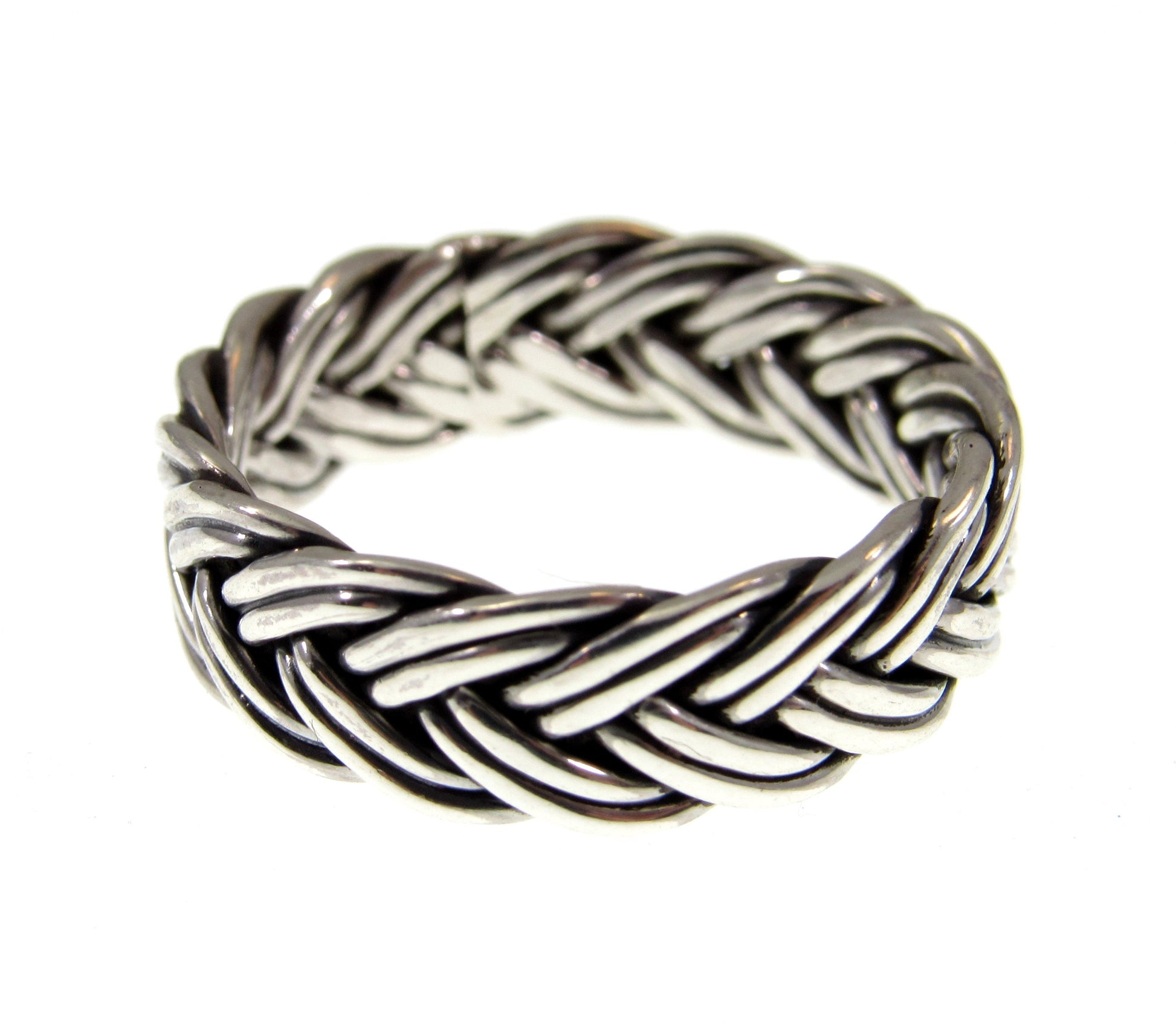 Solid 925 Sterling Silver Men's & Women's Double Braided Band Ring, Handcrafted Ring Pendant on Nylon Cord, Sizes 6-12
