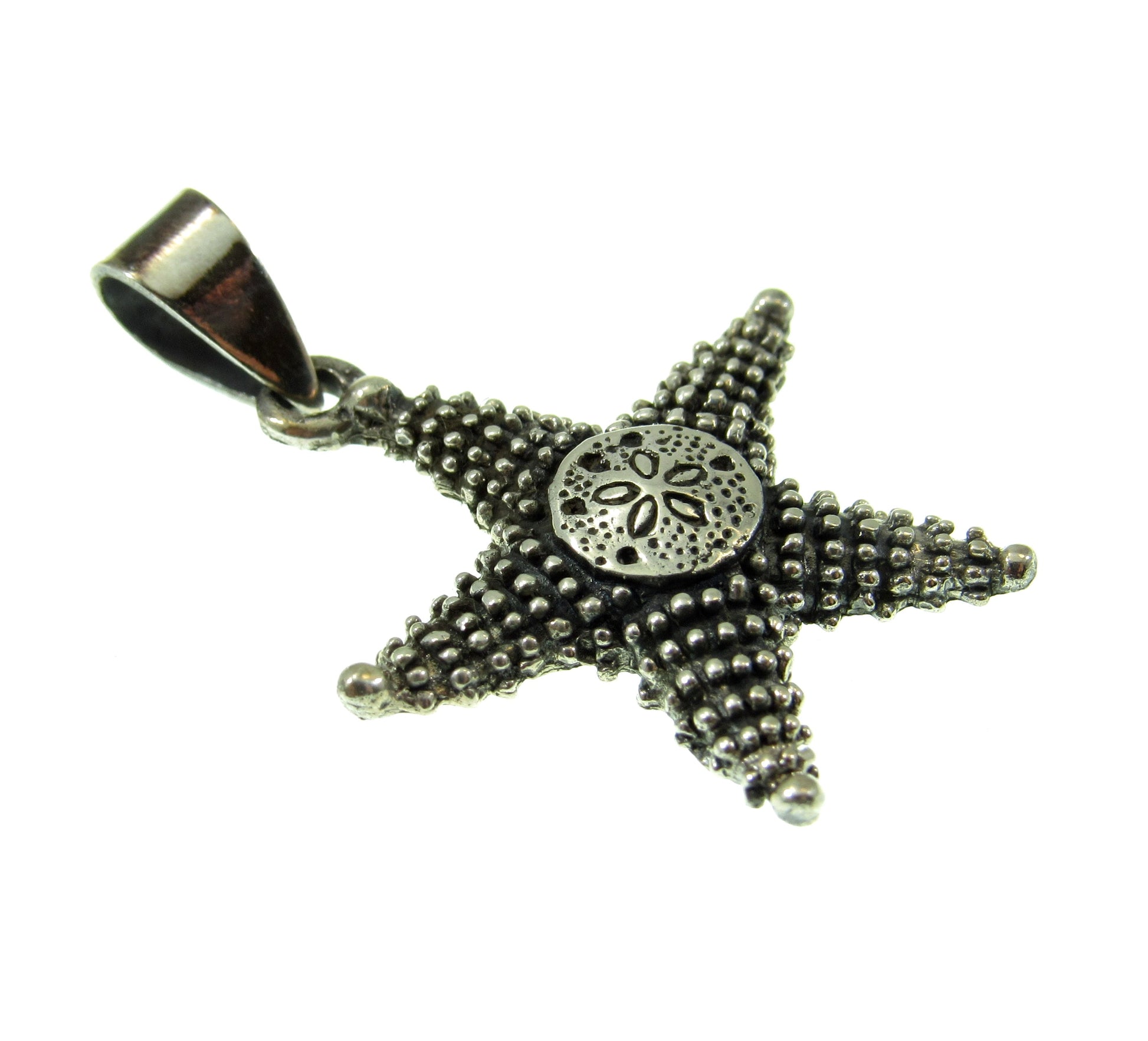 Solid 925 Sterling Silver Sand Dollar on Starfish Pendant, Textured Sea Life Charm, Nautical Seacore / Oceancore Jewelry, Beachcomber Gift
