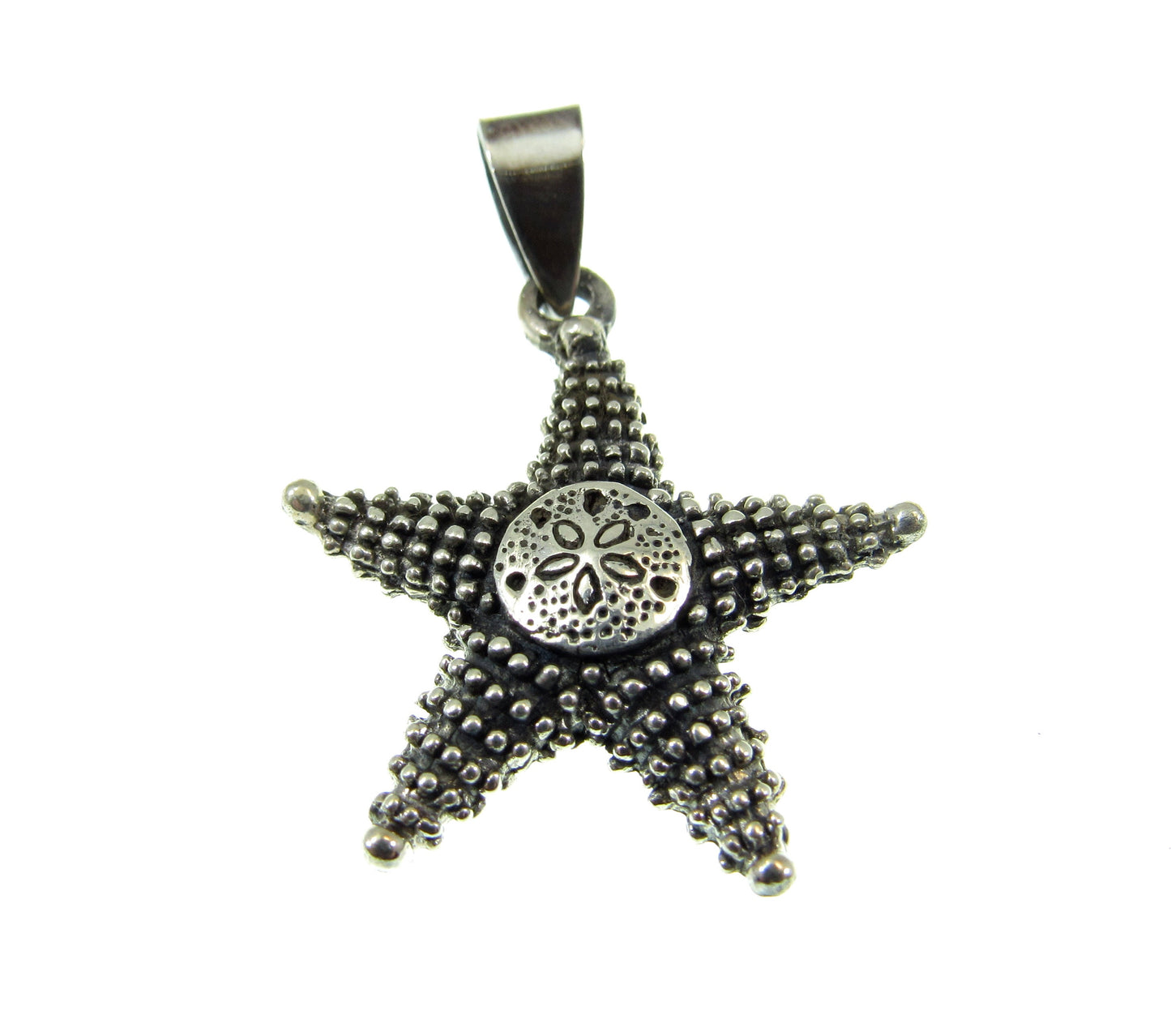 Solid 925 Sterling Silver Sand Dollar on Starfish Pendant, Textured Sea Life Charm, Nautical Seacore / Oceancore Jewelry, Beachcomber Gift