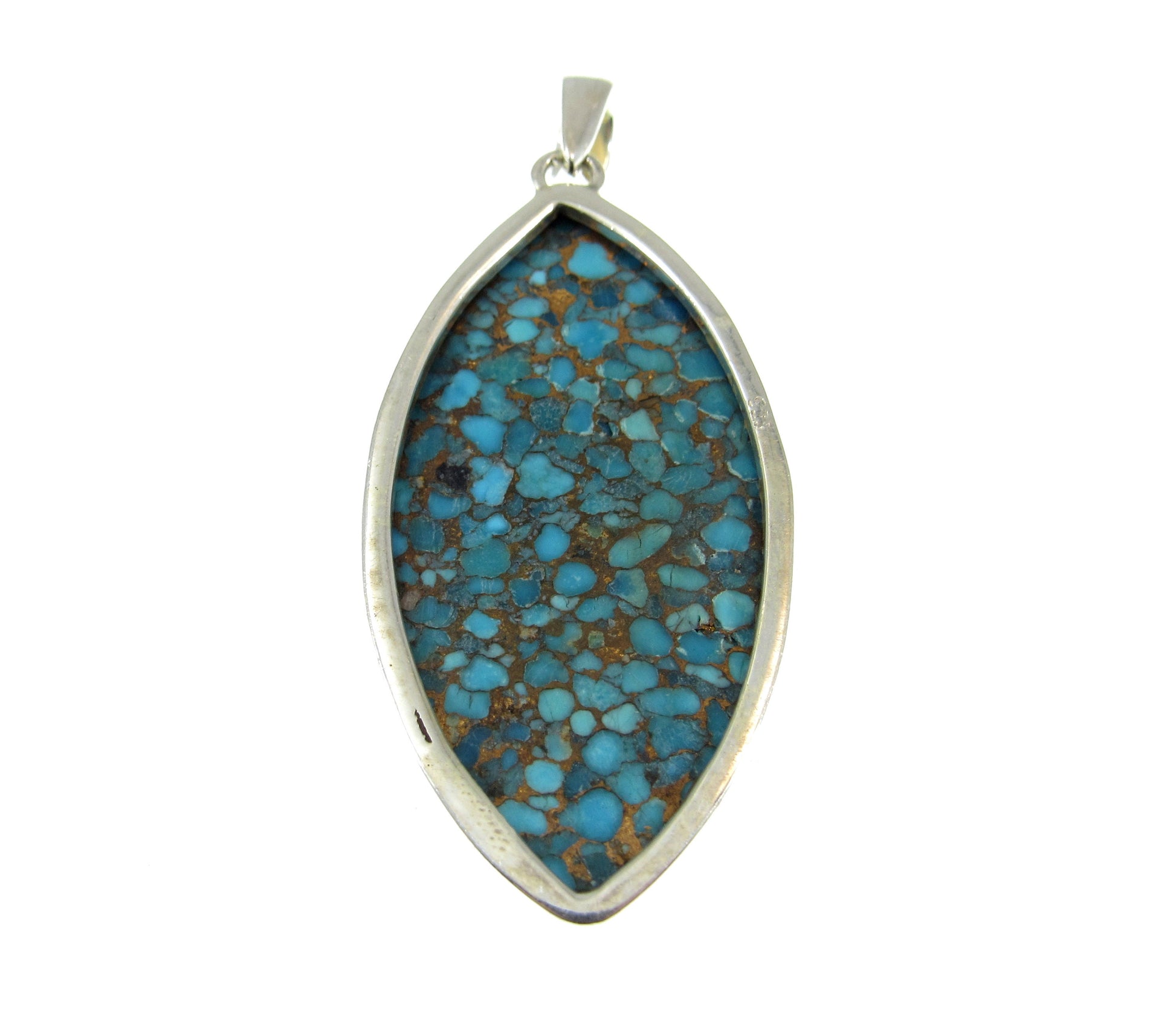 Large Solid 925 Sterling Silver Copper Turquoise Football Shaped Pendant, Handcrafted Gemstone Jewelry CT01