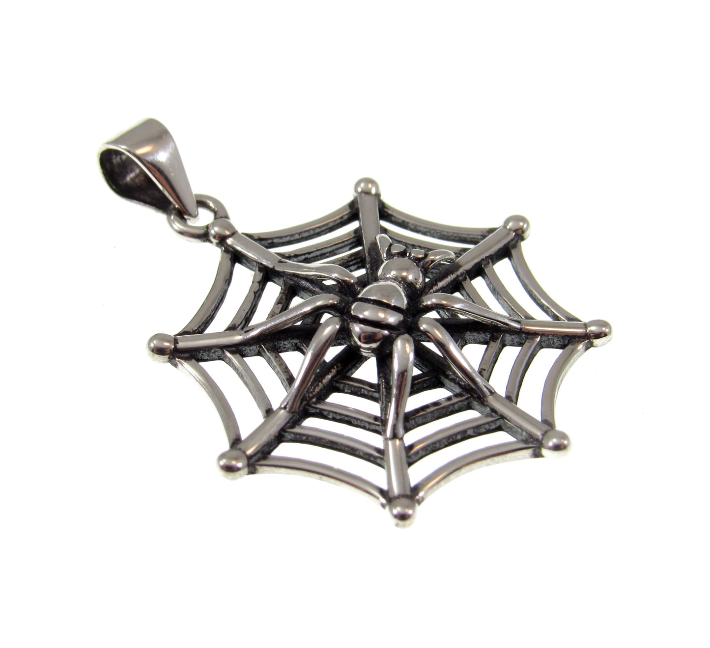 Solid 925 Sterling Silver Spider on her Web Pendant, Handcrafted Creepy Halloween Costume Jewelry