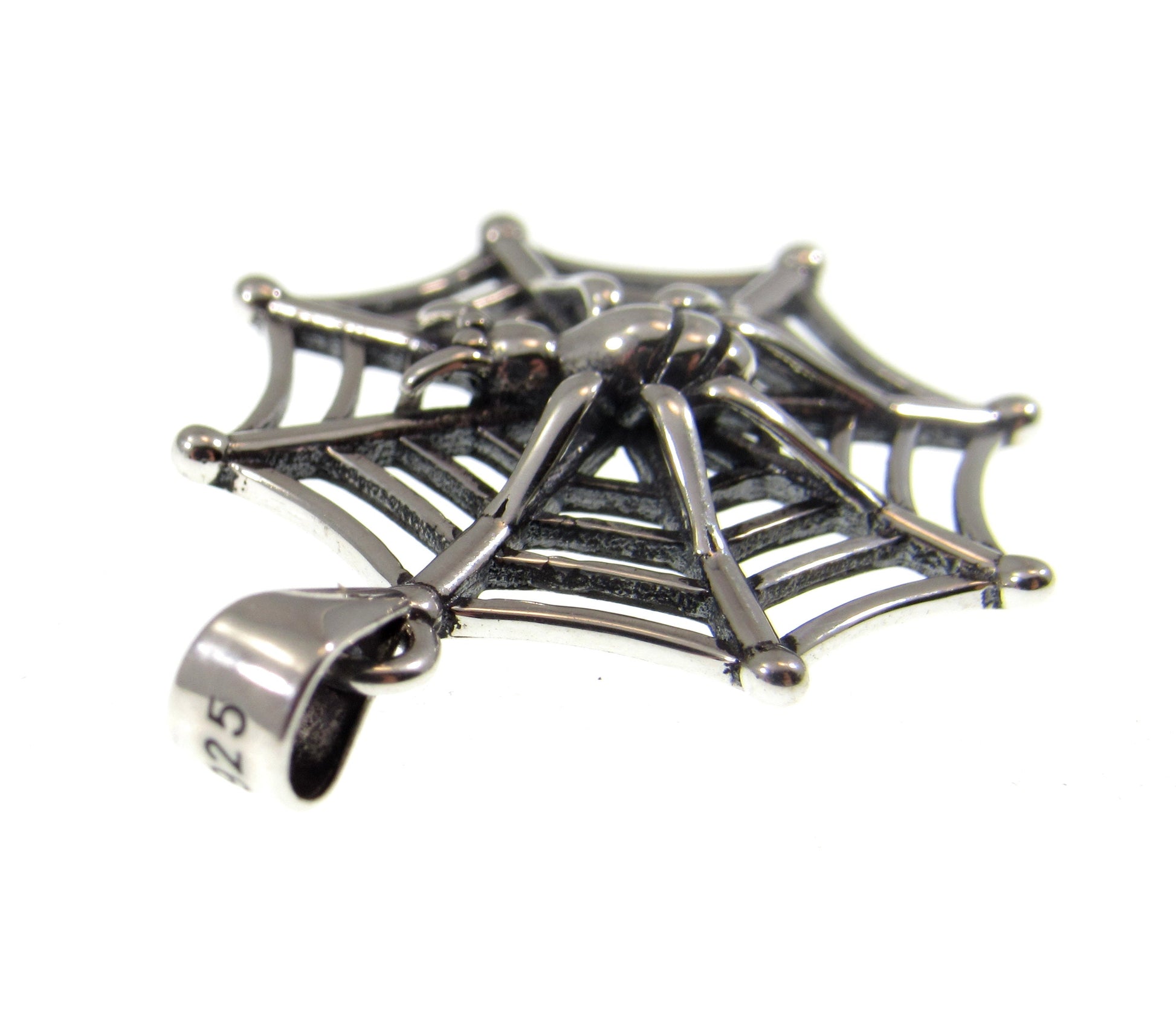 Solid 925 Sterling Silver Spider on her Web Pendant, Handcrafted Creepy Halloween Costume Jewelry