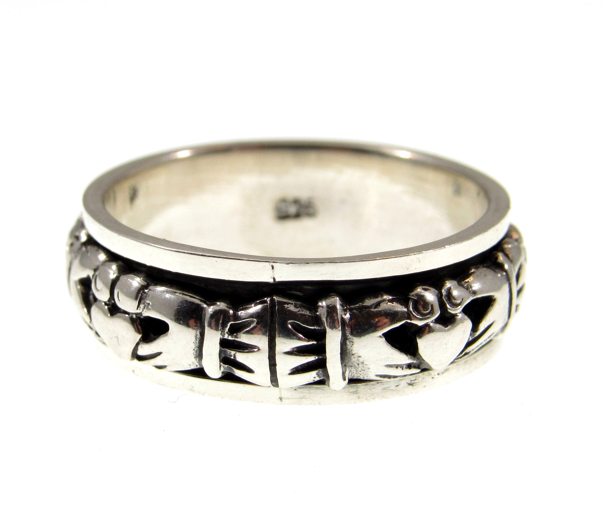 Solid 925 Sterling Silver Men's Celtic Claddagh Spin Band Ring, Handcrafted Irish Heart & Hands Fidget Pendant on Nylon Cord, Sizes 10-14