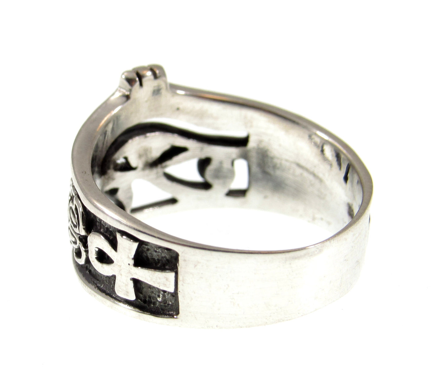 Solid 925 Sterling Silver Men's Eye of RA Ring, Handcrafted Egyptian Ankh & Scorpion Symbols Pendant on Nylon Cord, Sizes 10-14