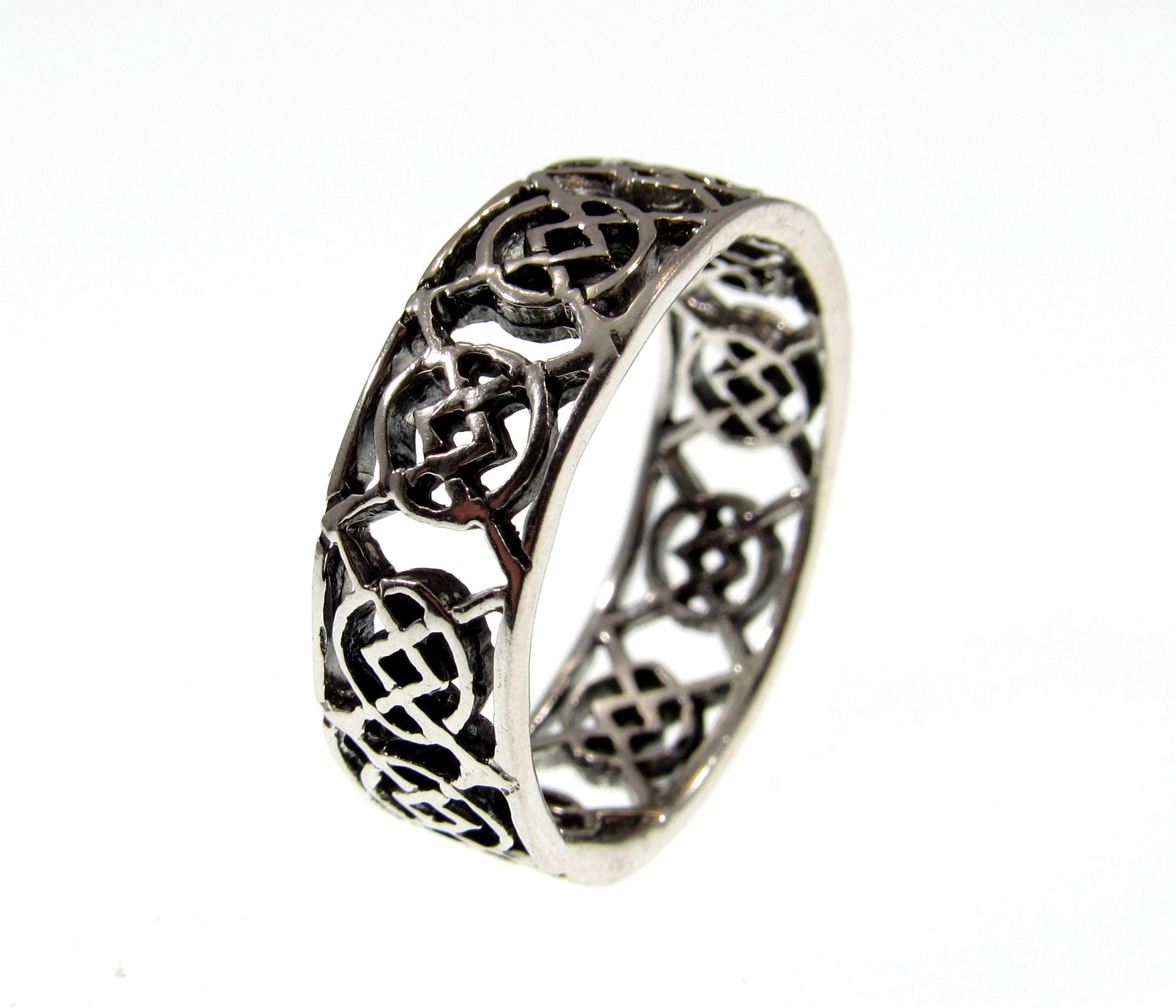 Solid 925 Sterling Silver Men's Celtic Knot Ring, Handcrafted Irish Gaelic Pendant on Nylon Cord, Sizes 10-14