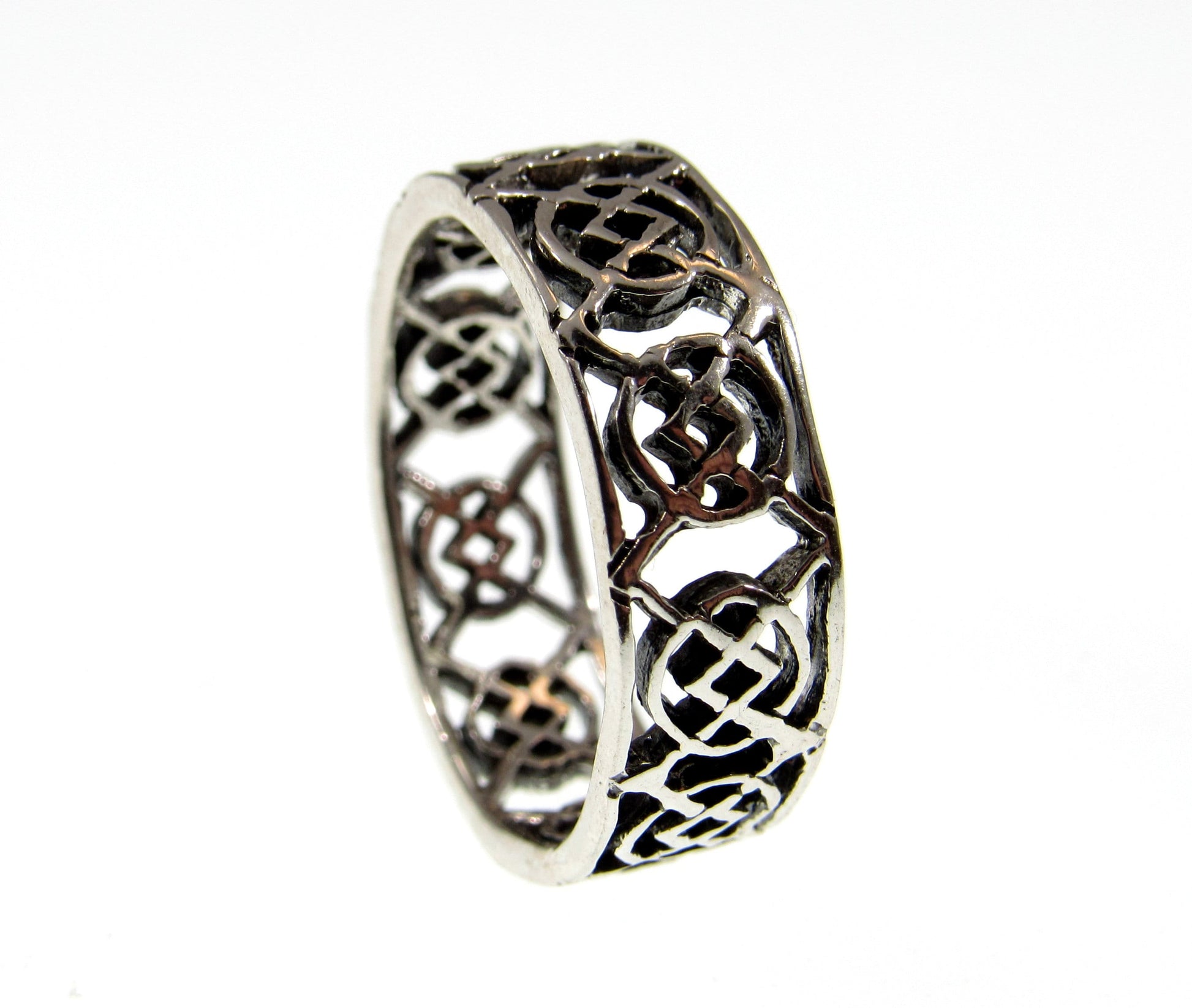 Solid 925 Sterling Silver Men's Celtic Knot Ring, Handcrafted Irish Gaelic Pendant on Nylon Cord, Sizes 10-14