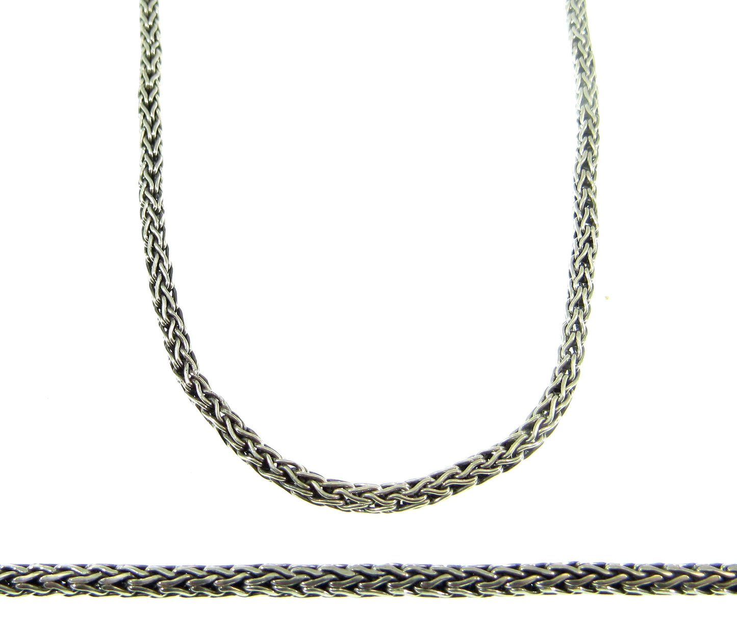 2.5MM Solid 925 Sterling Silver Handmade Bali Foxtail Weave Chain, Braided Unisex Necklace or Bracelet, Woven Rustic Oxidized Jewelry