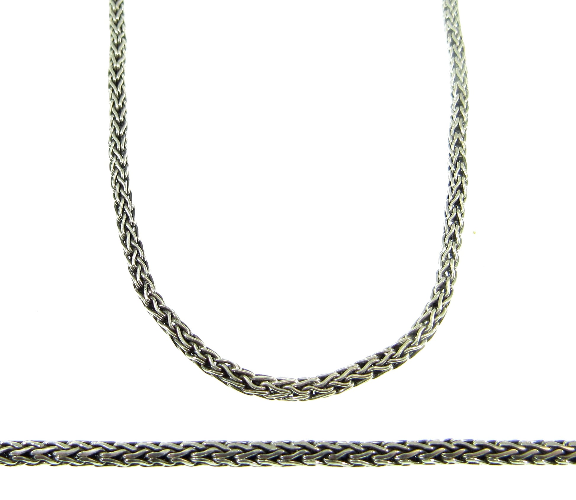 2.5MM Solid 925 Sterling Silver Handmade Bali Foxtail Weave Chain, Braided Unisex Necklace or Bracelet, Woven Rustic Oxidized Jewelry