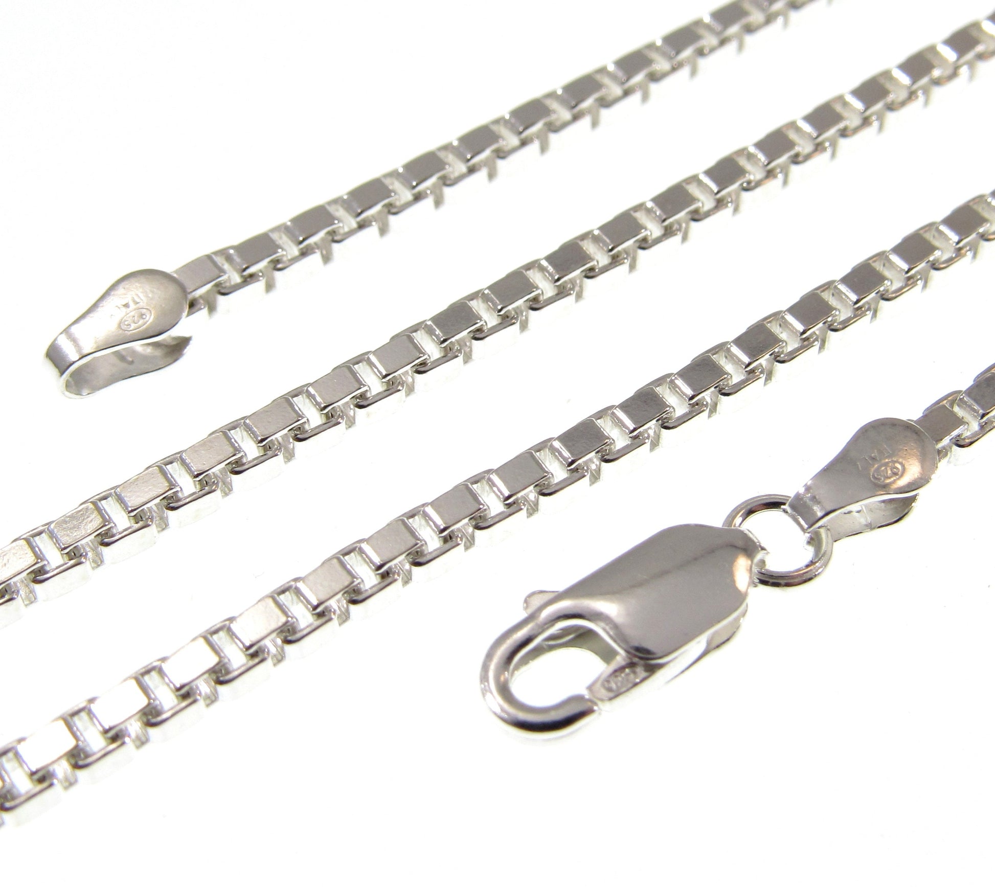 2.5MM Solid 925 Sterling Silver Italian Square Box Chain, Made in Italy, Unisex Bracelet or Necklace, 7-30" Inches