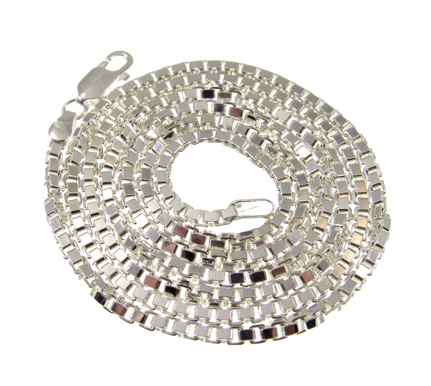 2.5MM Solid 925 Sterling Silver Italian Square Box Chain, Made in Italy, Unisex Bracelet or Necklace, 7-30" Inches