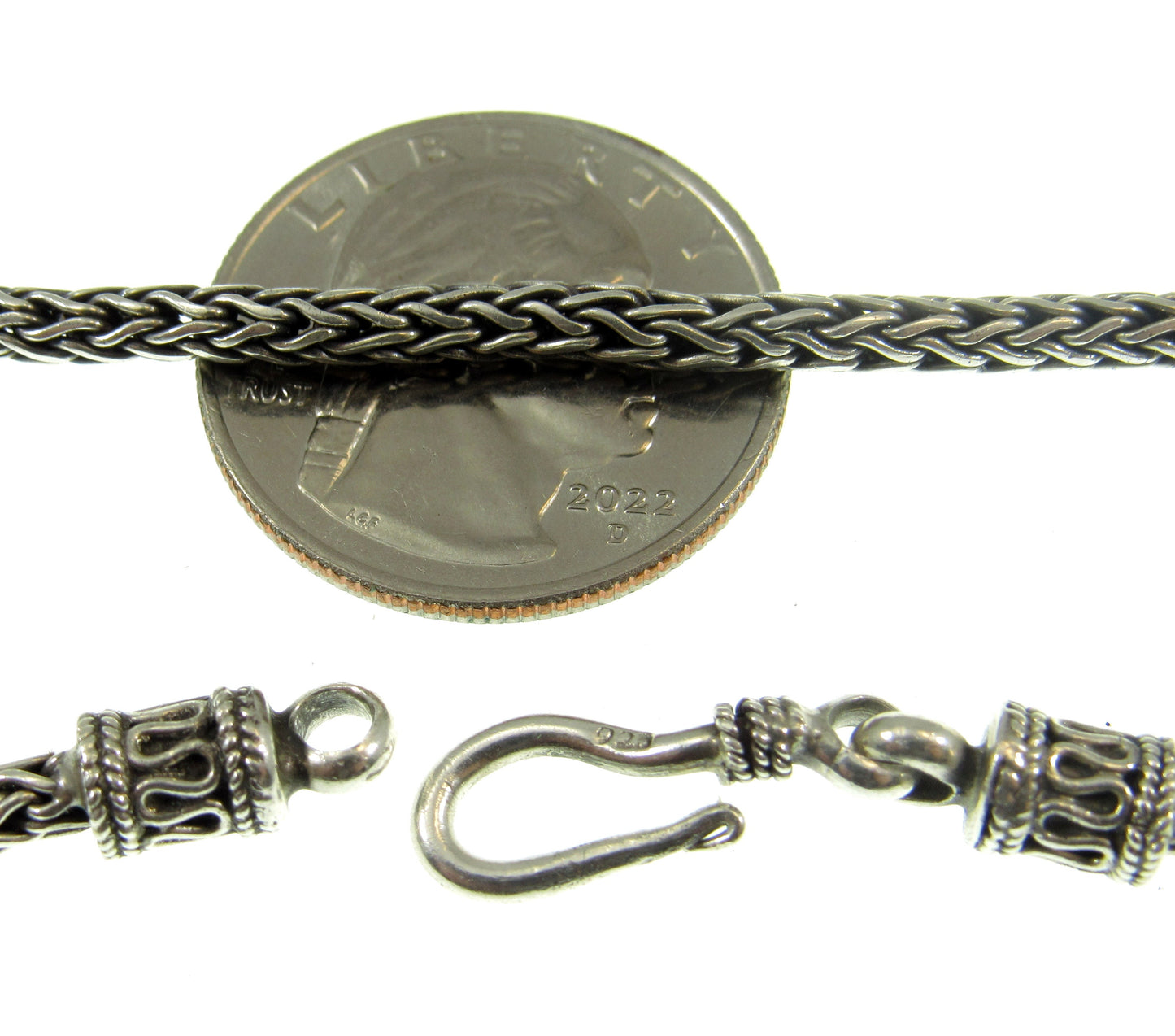 3MM Solid 925 Sterling Silver Handmade Bali Foxtail Weave Chain, Braided Unisex Necklace or Bracelet, Woven Rustic Oxidized Jewelry