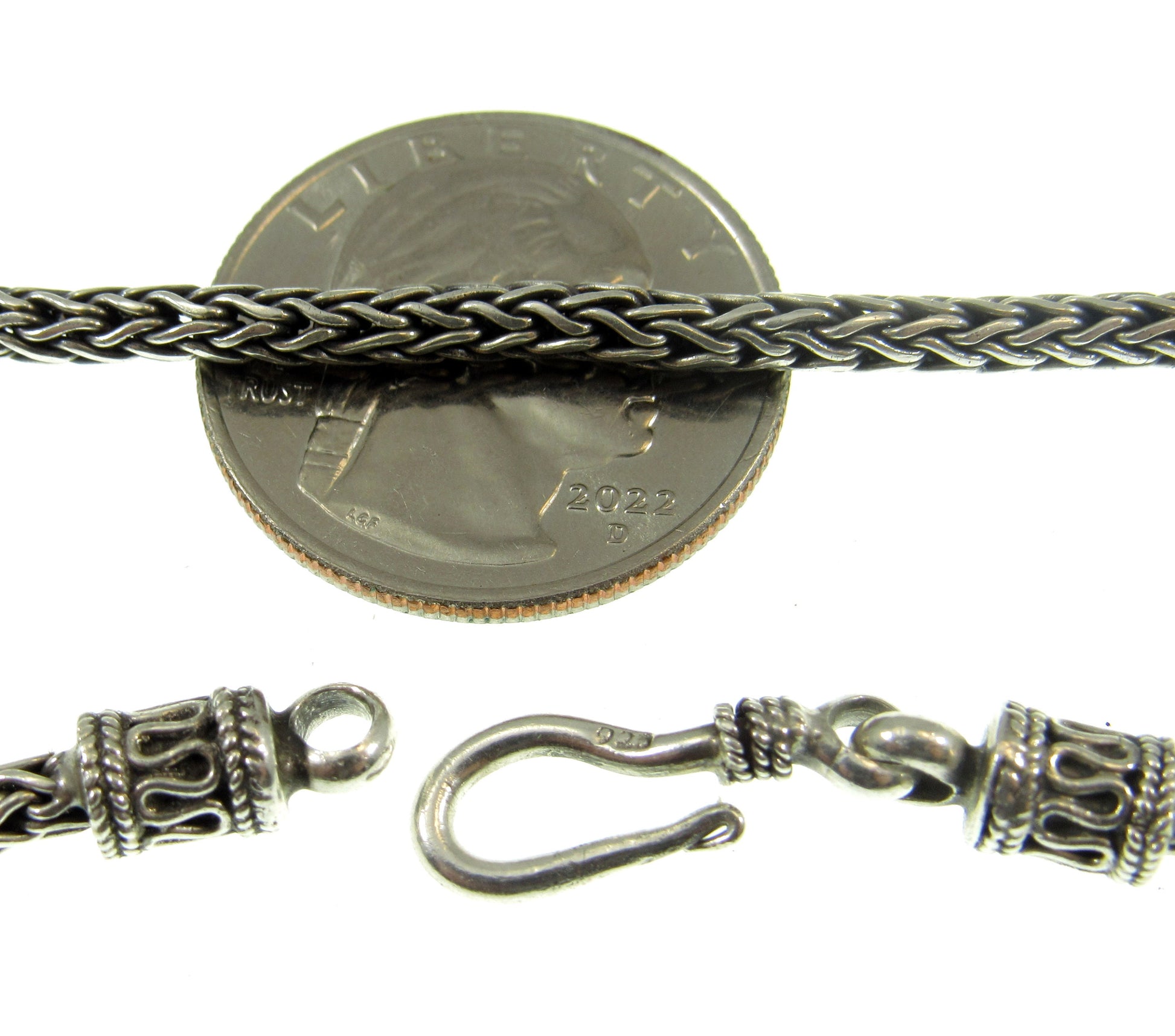 3MM Solid 925 Sterling Silver Handmade Bali Foxtail Weave Chain, Braided Unisex Necklace or Bracelet, Woven Rustic Oxidized Jewelry