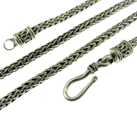 3MM Wide Solid 925 Sterling Silver Handmade Balinese Foxtail Weave Chain, Necklace or Bracelet for Men and Women, Unisex Tribal Jewelry Made in Bali