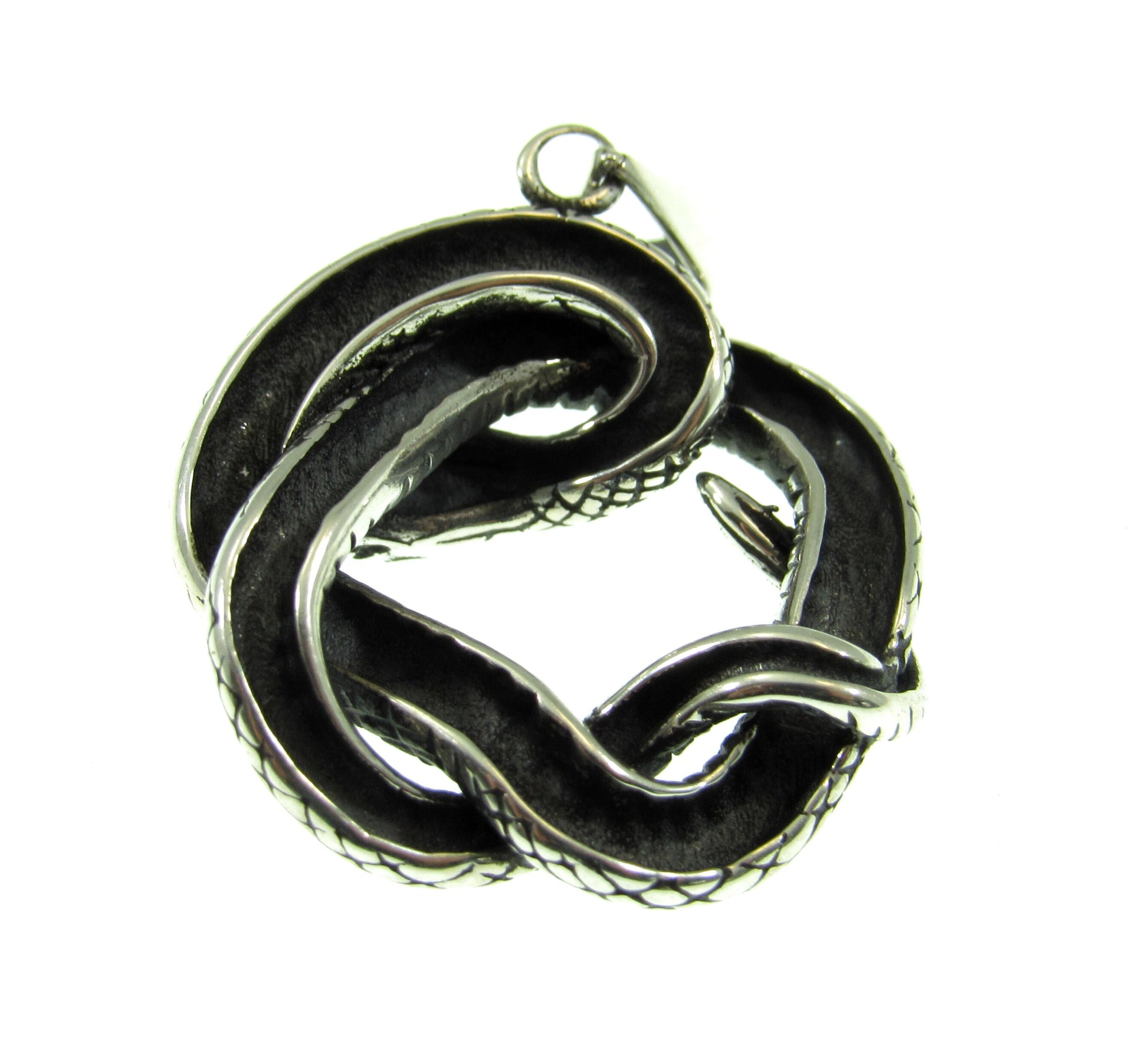 Solid 925 Sterling Silver Interwoven Snake Pendant - Handcrafted Knotted Snake Jewelry - Symbolic Reptile Charm - Occult Jewelry Gift