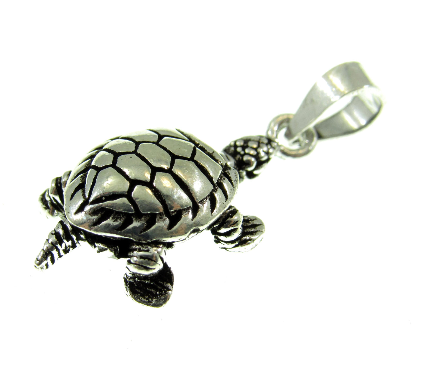Solid 925 Sterling Silver Small Articulated 3D Sea Turtle Pendant, Tortoise Jewelry with Moving Legs, Head, & Tail, Reptile Necklace Charm