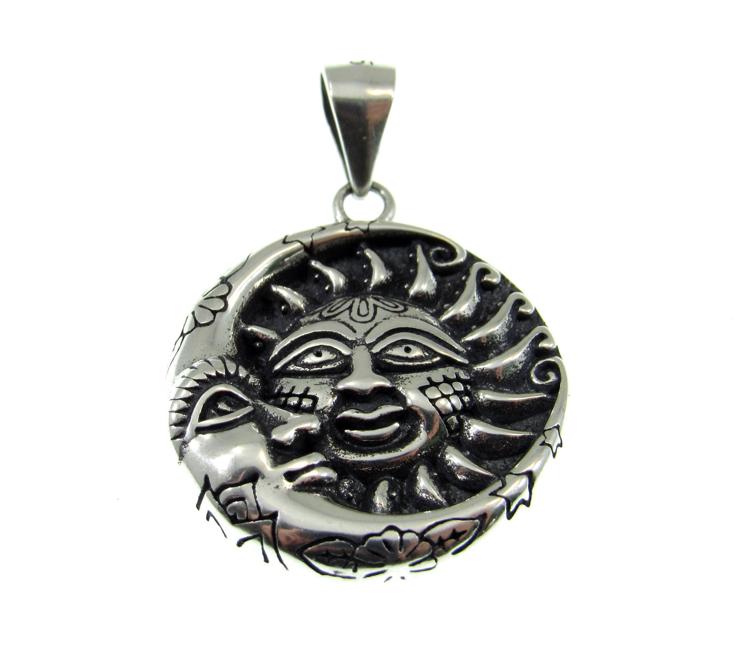 Solid 925 Sterling Silver Sun and Moon Pendant – Celestial Jewelry, Handcrafted Silver Necklace Charm, Sun & Moon Face Boho Lunar Amulet