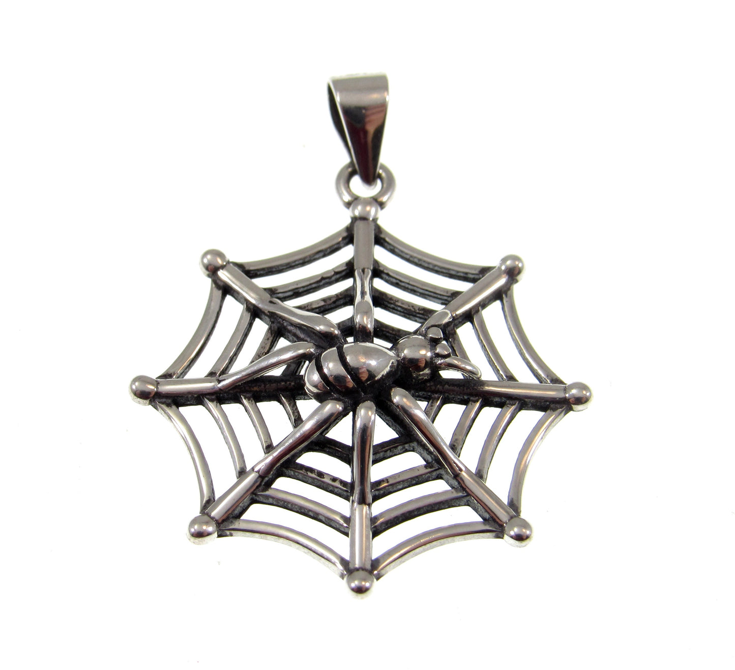 Solid 925 Sterling Silver Spider on her Web Pendant, Handcrafted Creepy Halloween Costume Jewelry