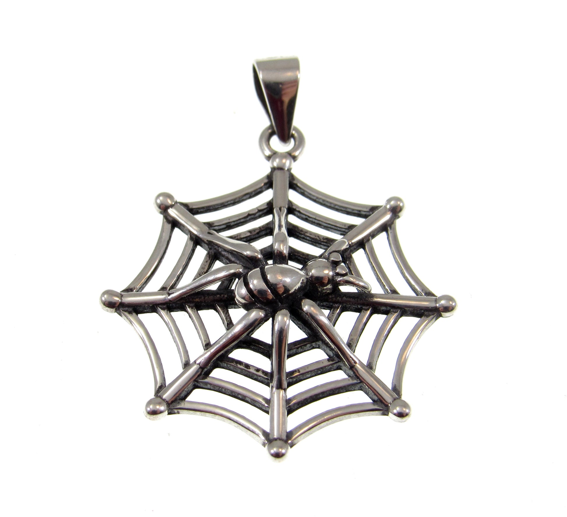 Solid 925 Sterling Silver Spider on her Web Pendant, Handcrafted Creepy Halloween Costume Jewelry