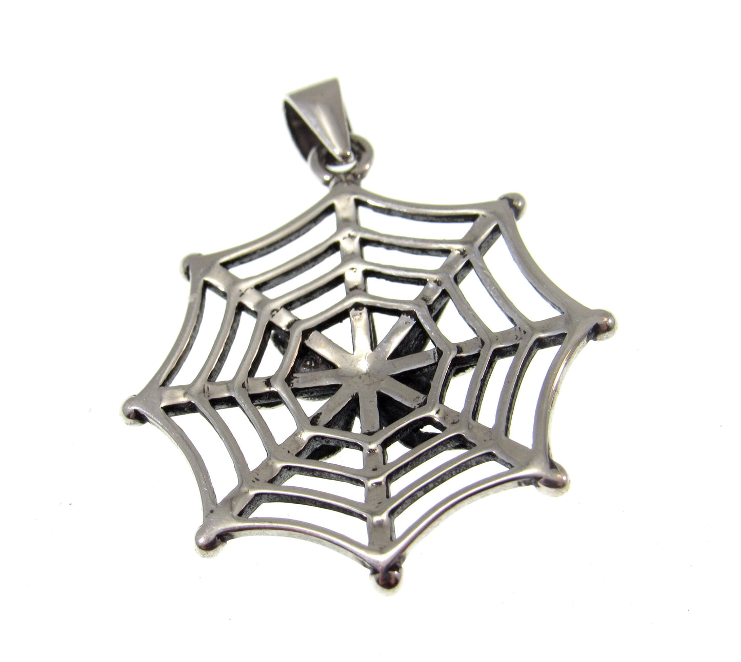 Solid 925 Sterling Silver Spider on her Web Pendant, Handcrafted Creepy Halloween Costume Jewelry