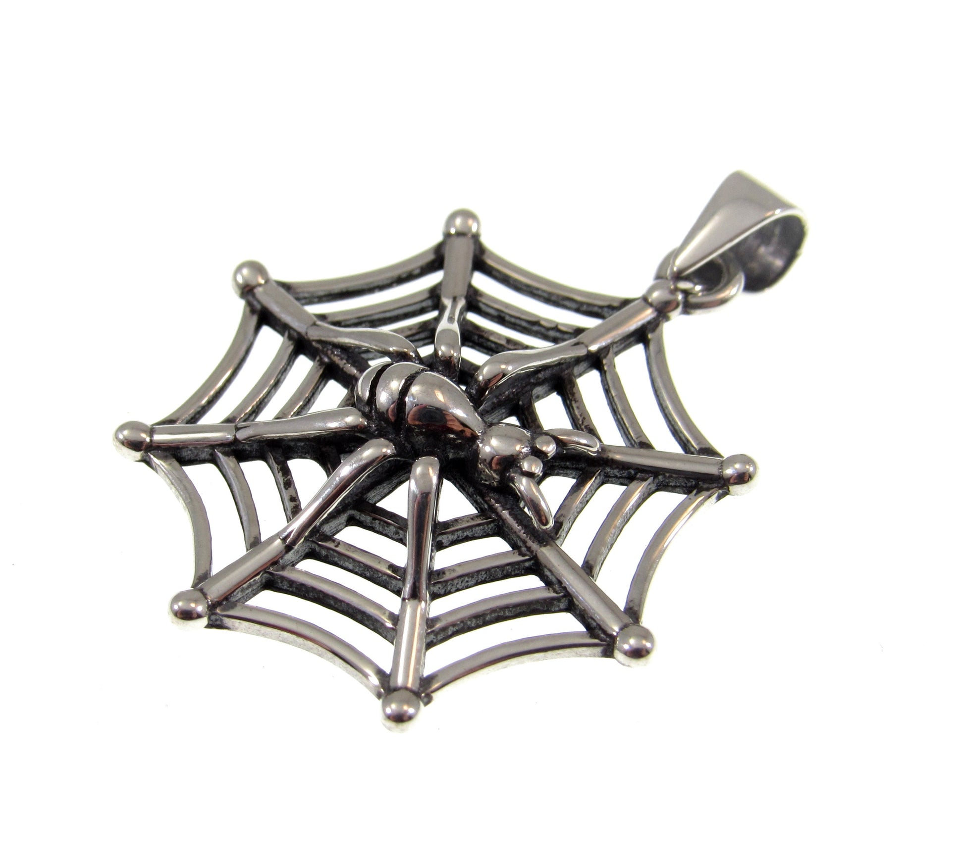 Solid 925 Sterling Silver Spider on her Web Pendant, Handcrafted Creepy Halloween Costume Jewelry
