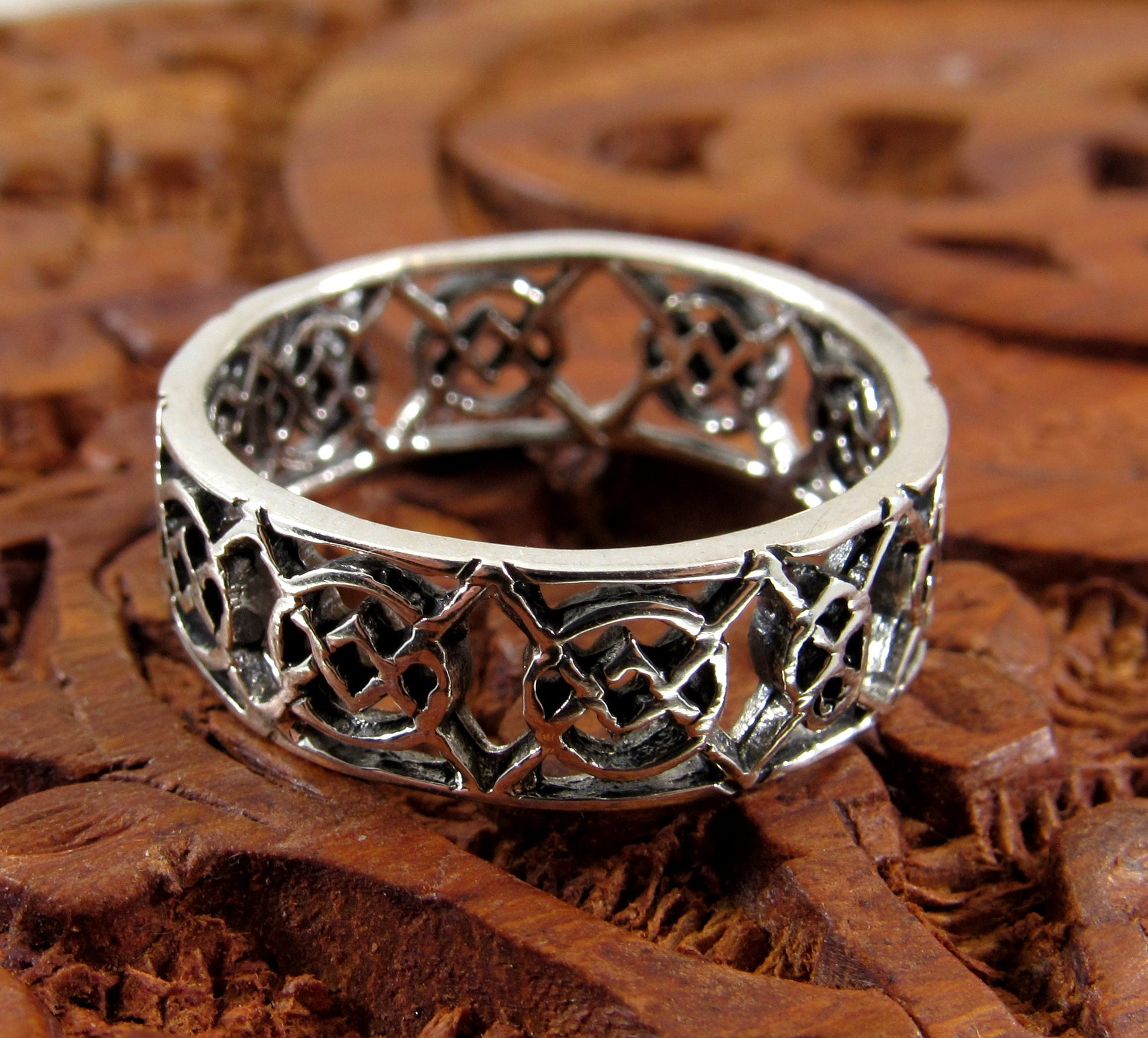 Solid 925 Sterling Silver Men's Celtic Knot Ring, Handcrafted Irish Gaelic Pendant on Nylon Cord, Sizes 10-14