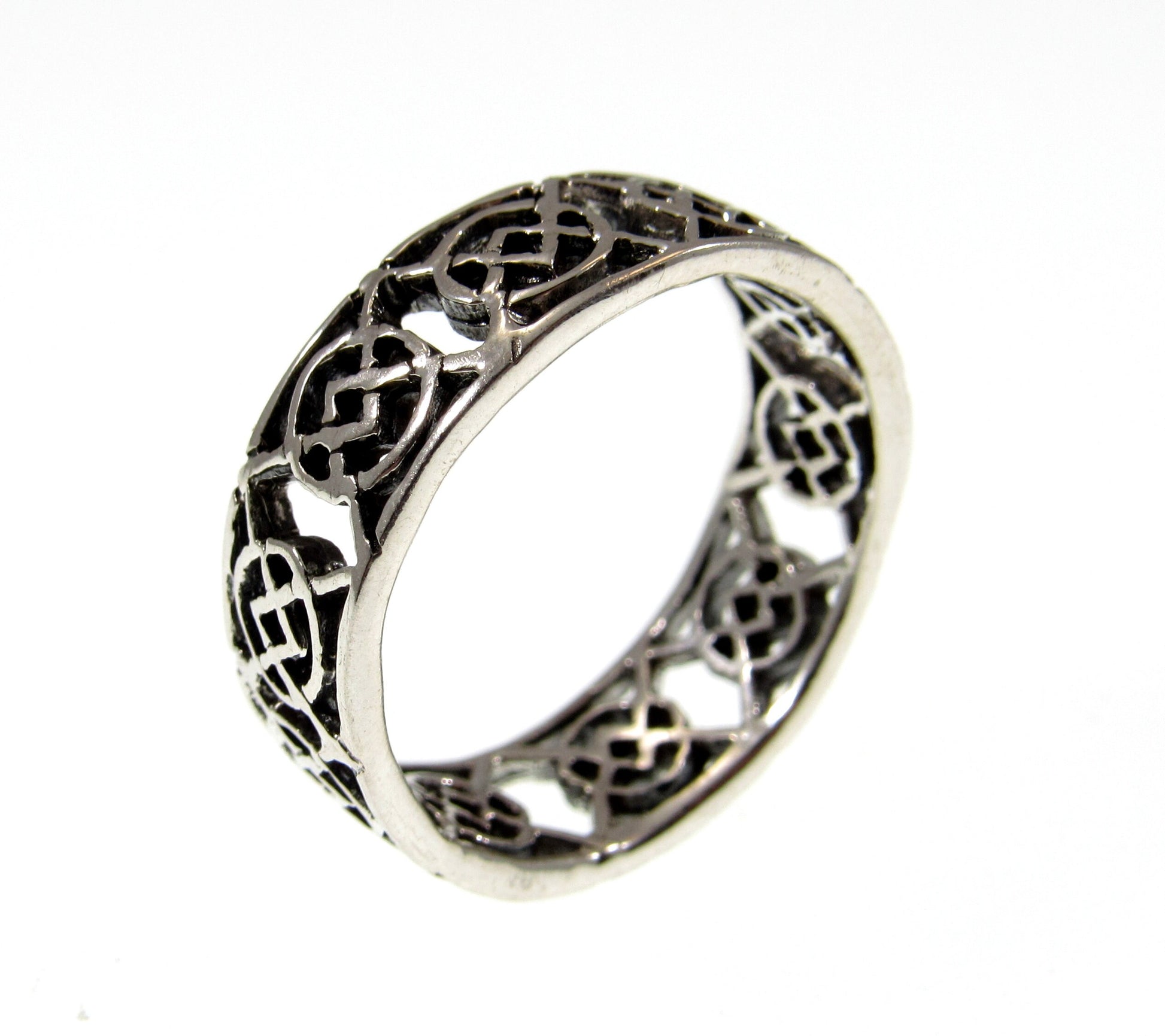 Solid 925 Sterling Silver Men's Celtic Knot Ring, Handcrafted Irish Gaelic Pendant on Nylon Cord, Sizes 10-14