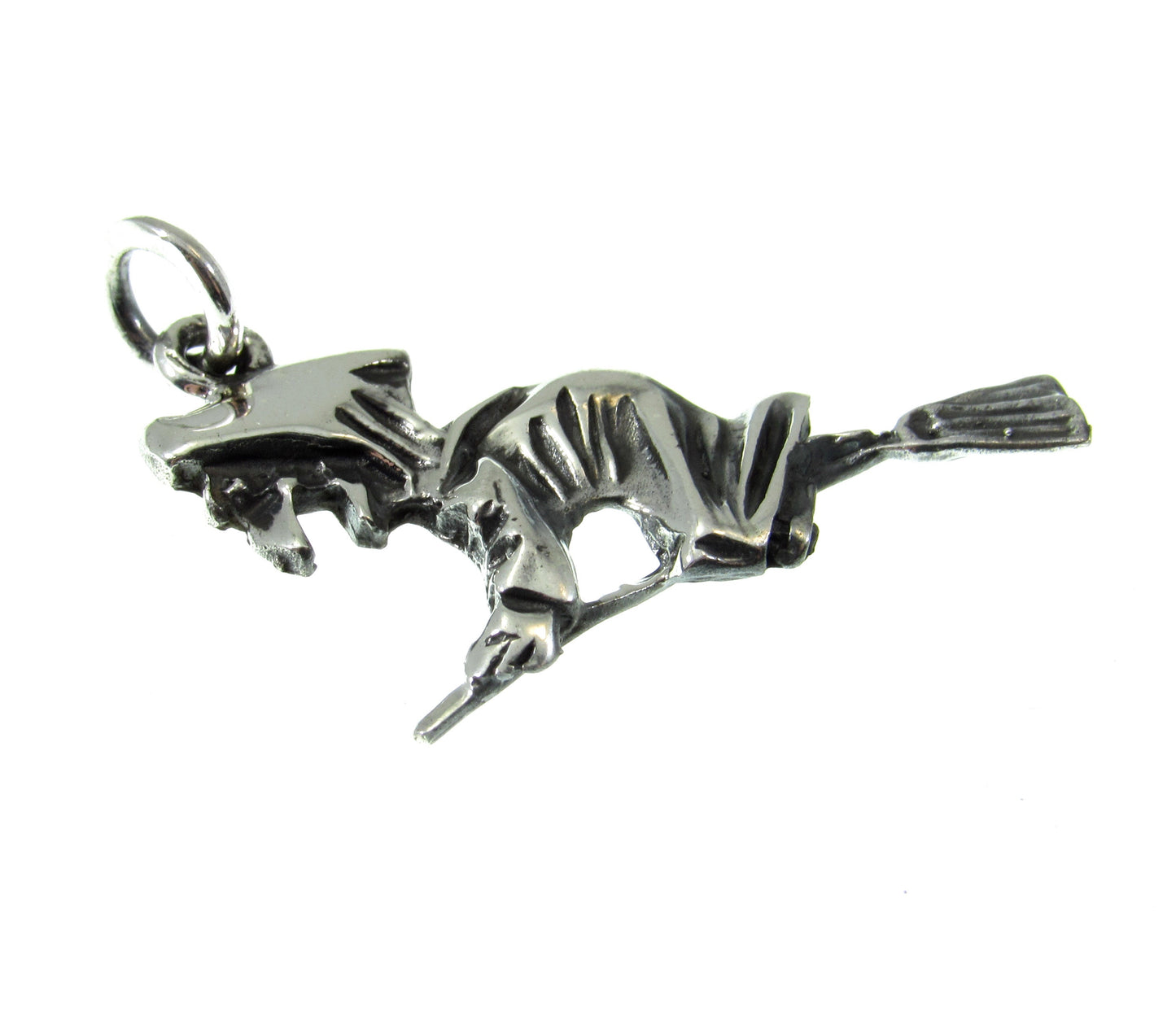 925 Sterling Silver Witch Flying on Broom Pendant