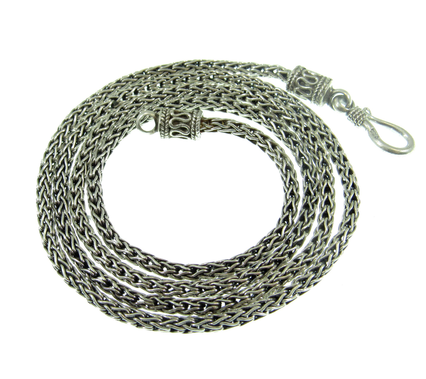 2.5MM Solid 925 Sterling Silver Handmade Bali Foxtail Weave Chain, Braided Unisex Necklace or Bracelet, Woven Rustic Oxidized Jewelry
