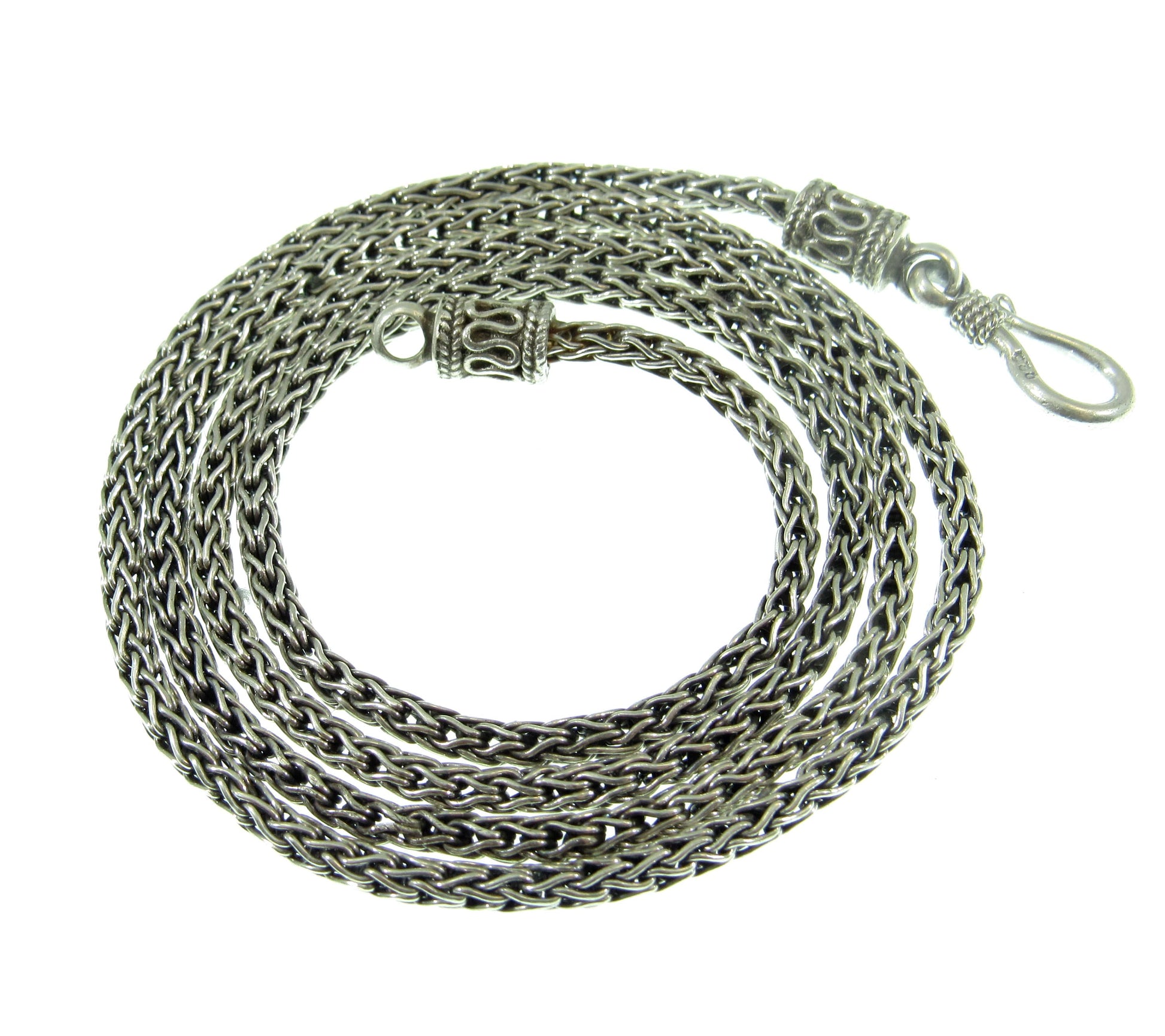 2.5MM Solid 925 Sterling Silver Handmade Bali Foxtail Weave Chain, Braided Unisex Necklace or Bracelet, Woven Rustic Oxidized Jewelry