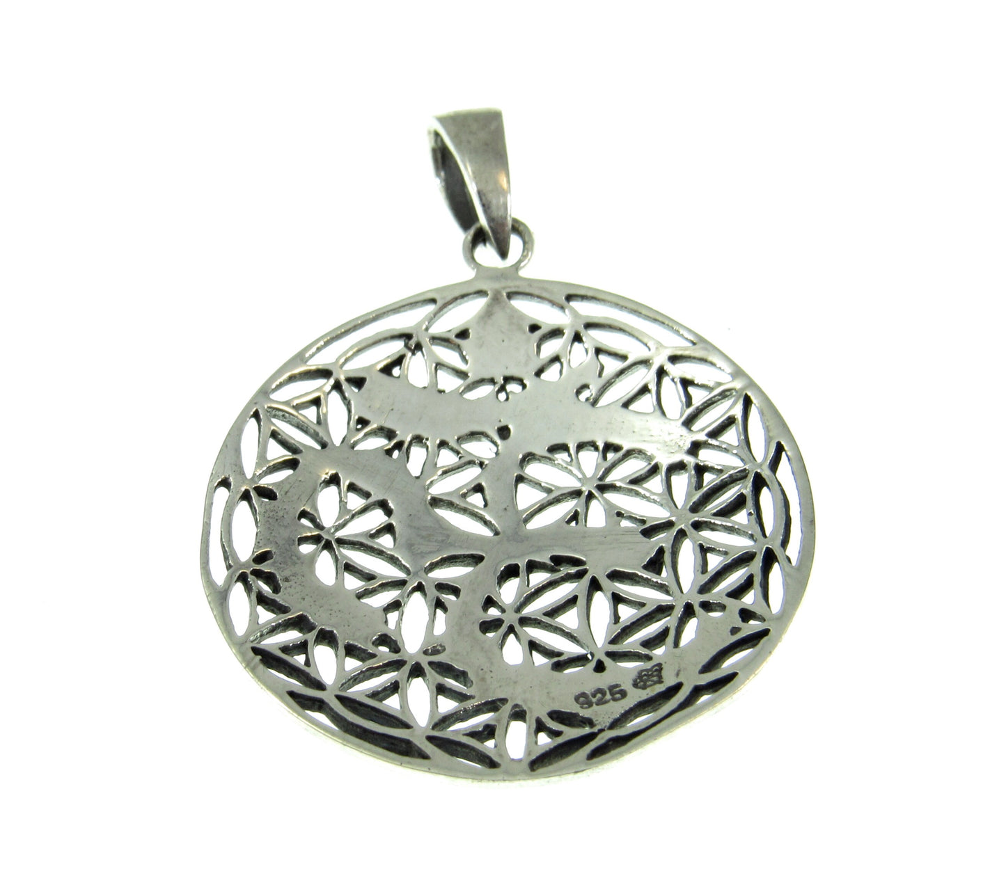 The OM symbol flower of life pendant is quality stamped 925 for purity and weighs 3.5 grams of solid sterling silver