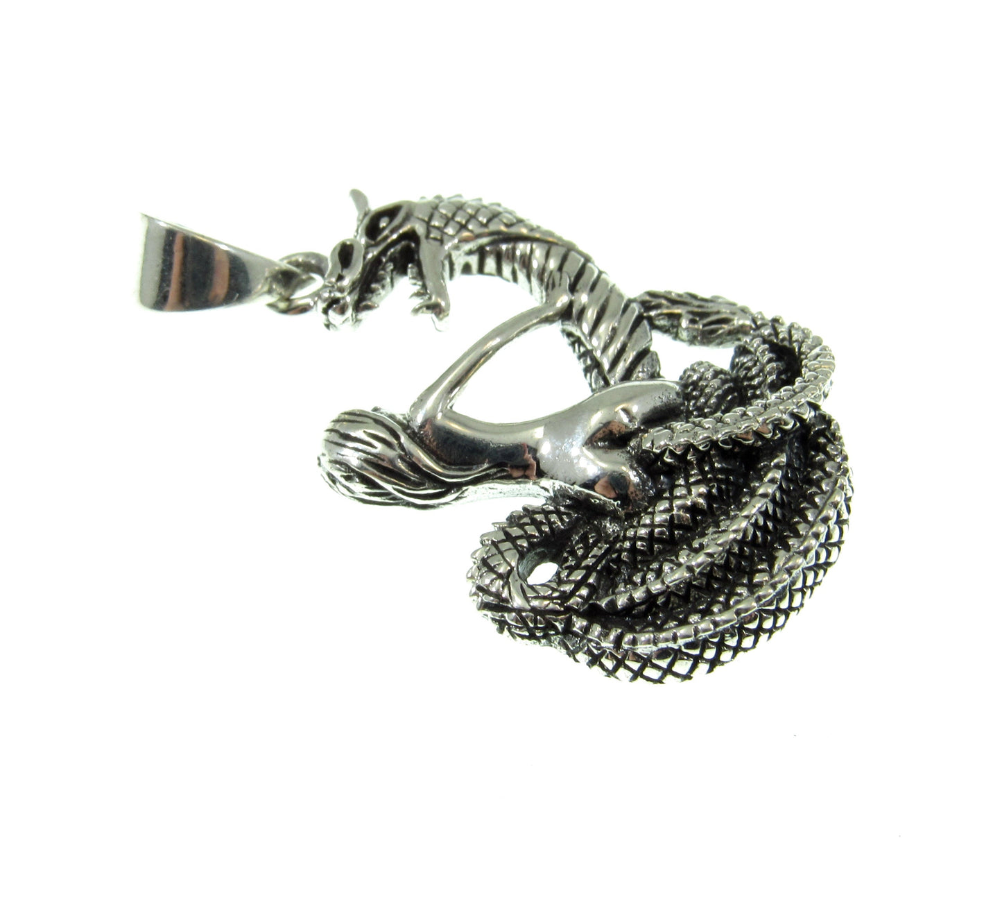 Solid 925 Sterling Silver Damsel in Distress Pendant, Woman & Mystical Serpent, Handcrafted Gothic Fantasy Jewelry, Lady and Snake Sculpture