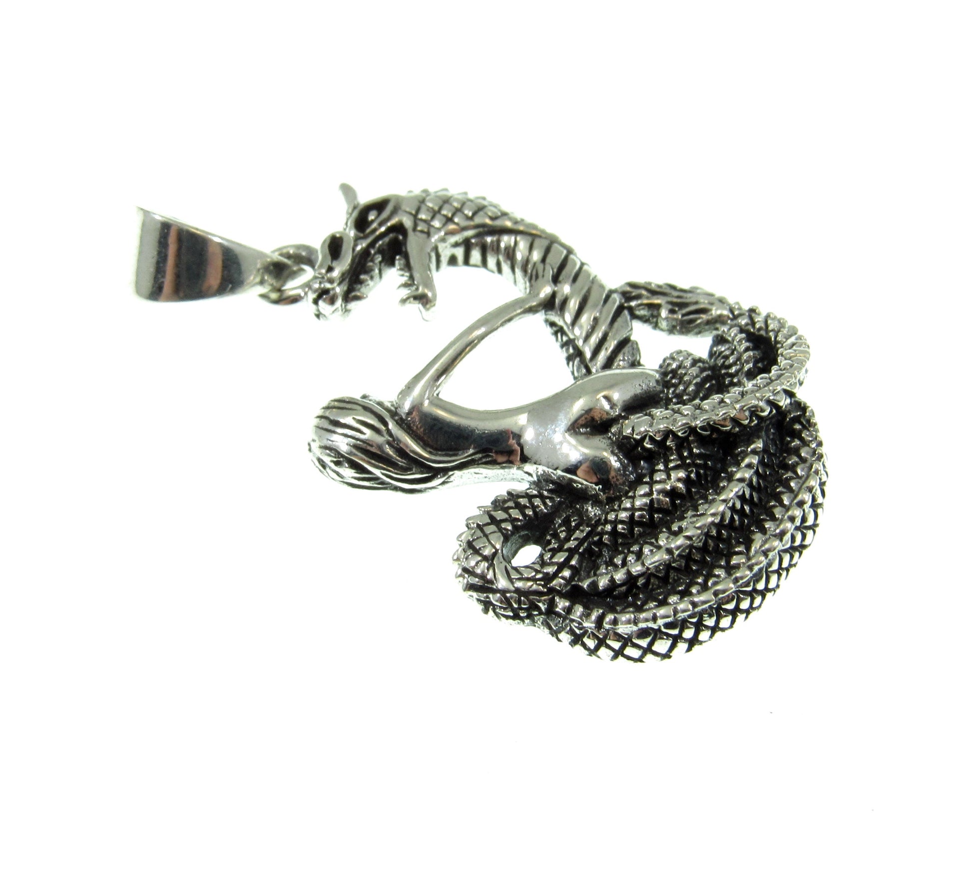 Solid 925 Sterling Silver Damsel in Distress Pendant, Woman & Mystical Serpent, Handcrafted Gothic Fantasy Jewelry, Lady and Snake Sculpture