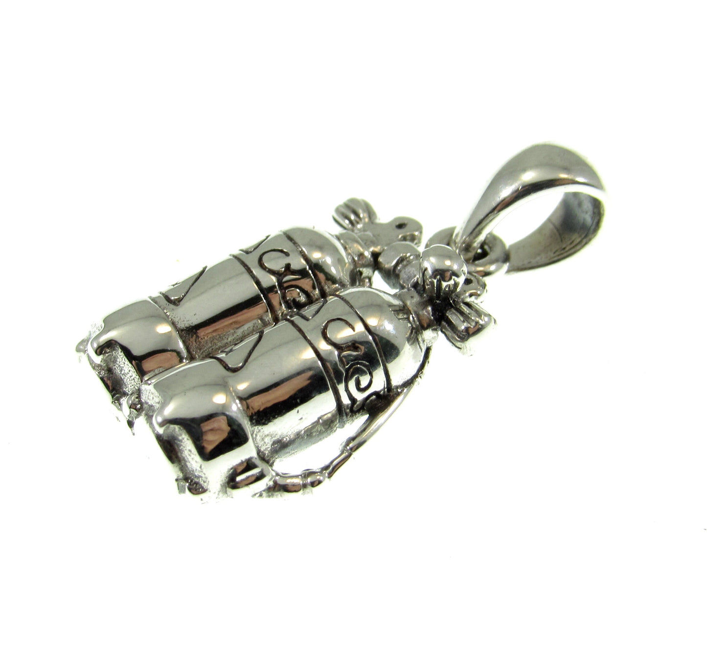 Solid 925 Sterling Silver Scuba Diver Air Tanks Pendant, Deep Sea Dive Jewelry, Nautical Gift for Him or Her, Unique Underwater Diving Charm
