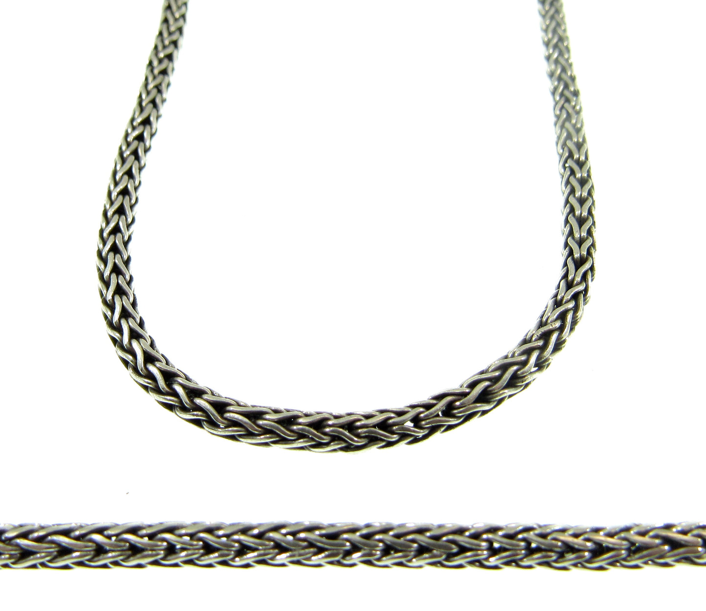 3MM Solid 925 Sterling Silver Handmade Bali Foxtail Weave Chain, Braided Unisex Necklace or Bracelet, Woven Rustic Oxidized Jewelry