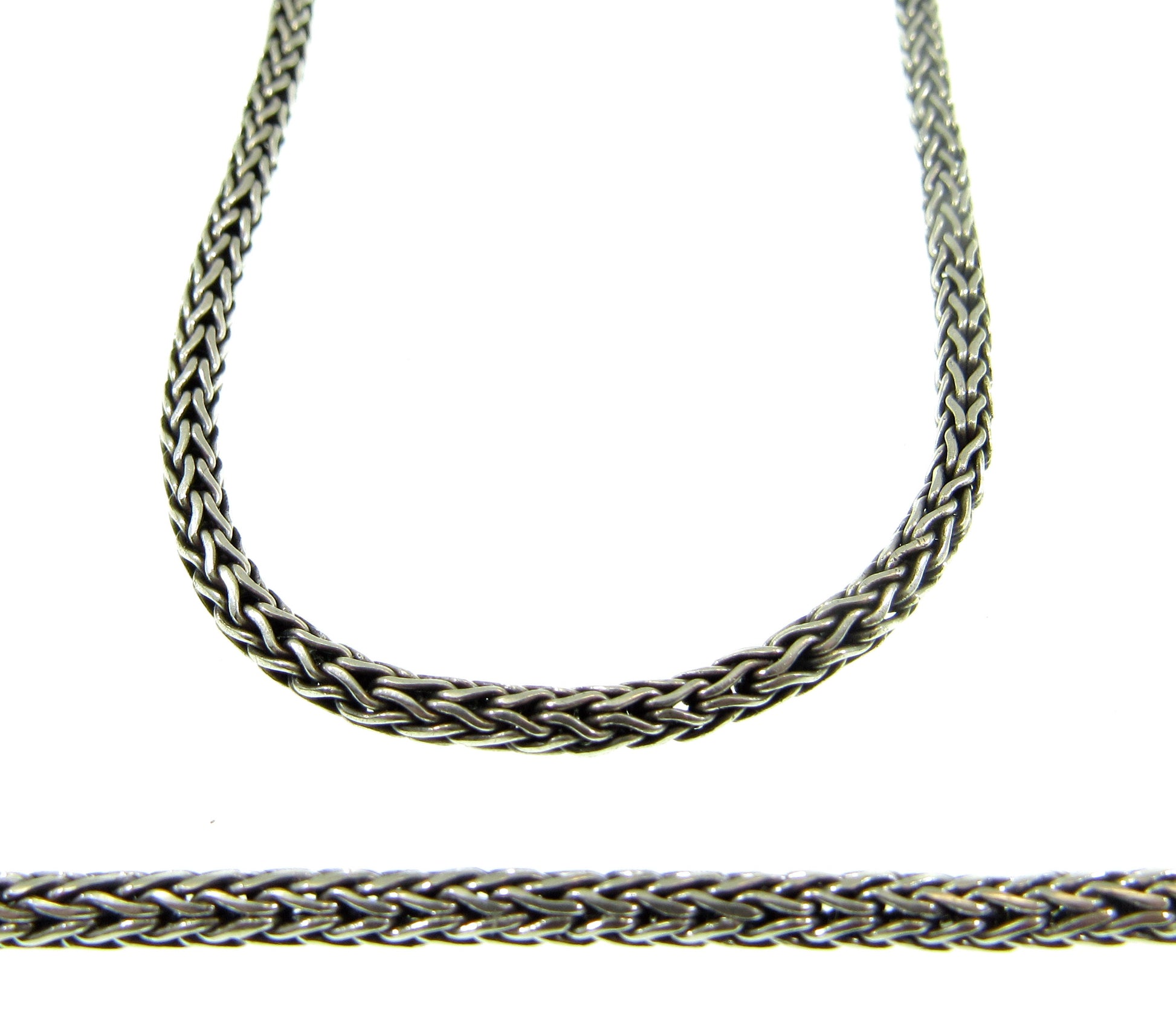 3MM Solid 925 Sterling Silver Handmade Bali Foxtail Weave Chain, Braided Unisex Necklace or Bracelet, Woven Rustic Oxidized Jewelry