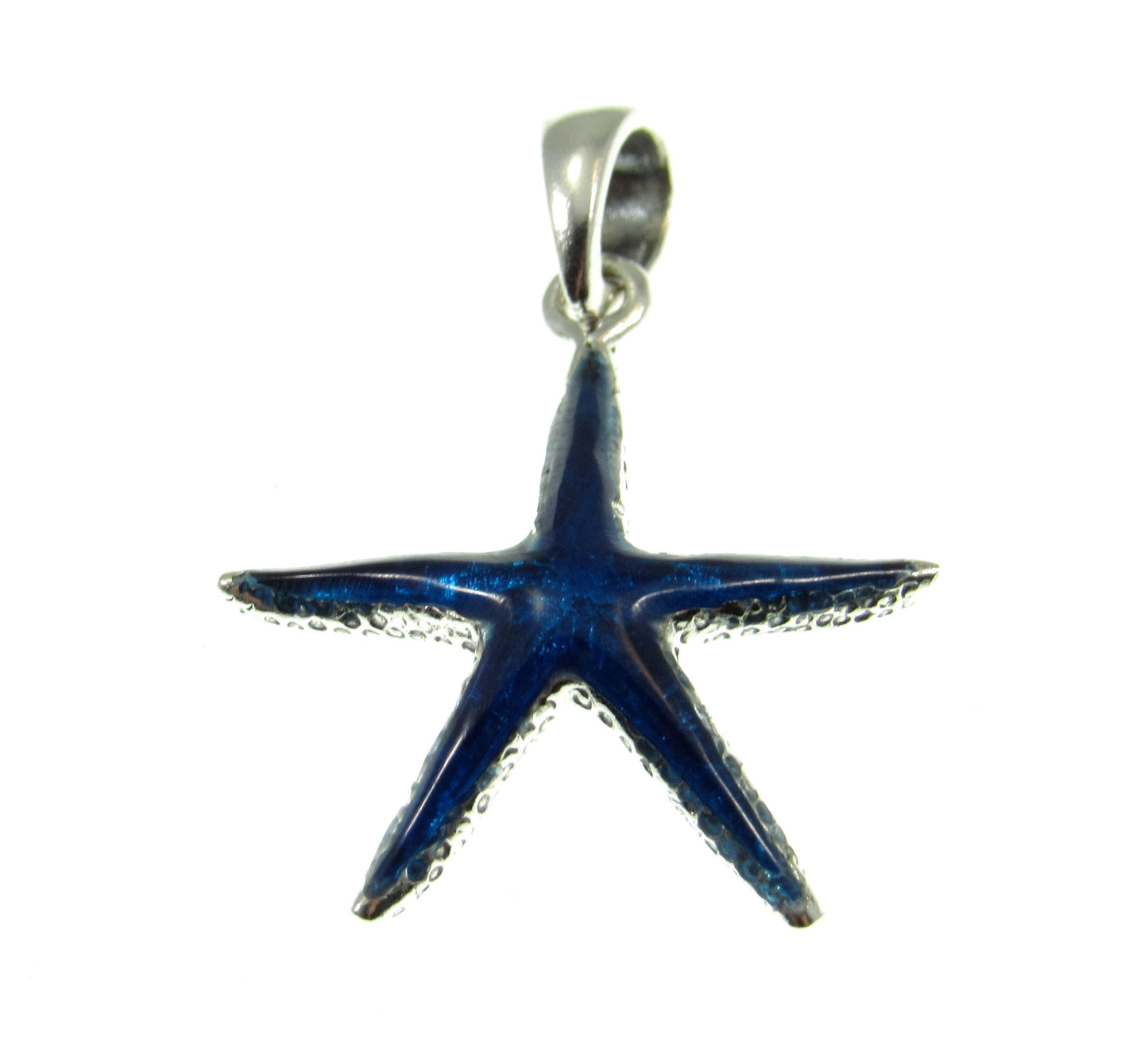 Solid 925 Sterling Silver & Inlaid Blue Enamel Starfish Pendant