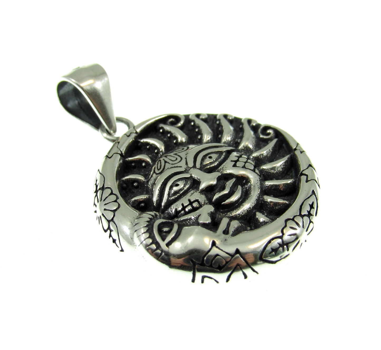 Solid 925 Sterling Silver Sun and Moon Pendant – Celestial Jewelry, Handcrafted Silver Necklace Charm, Sun & Moon Face Boho Lunar Amulet